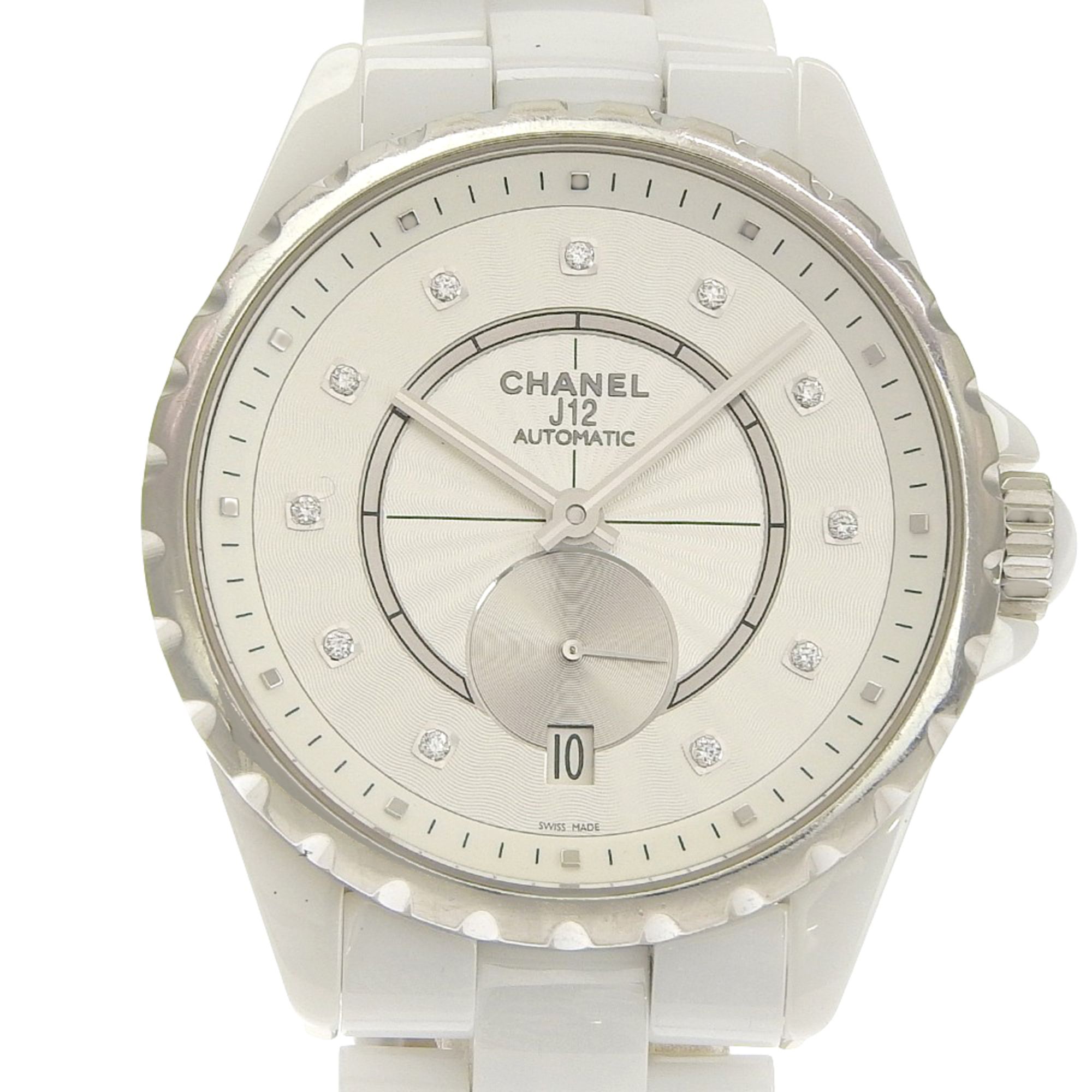 CHANEL J12 Watch, 11 Diamonds, Cal. 2895-2, H4345, White Ceramic with Automatic, Small Seconds, Dial