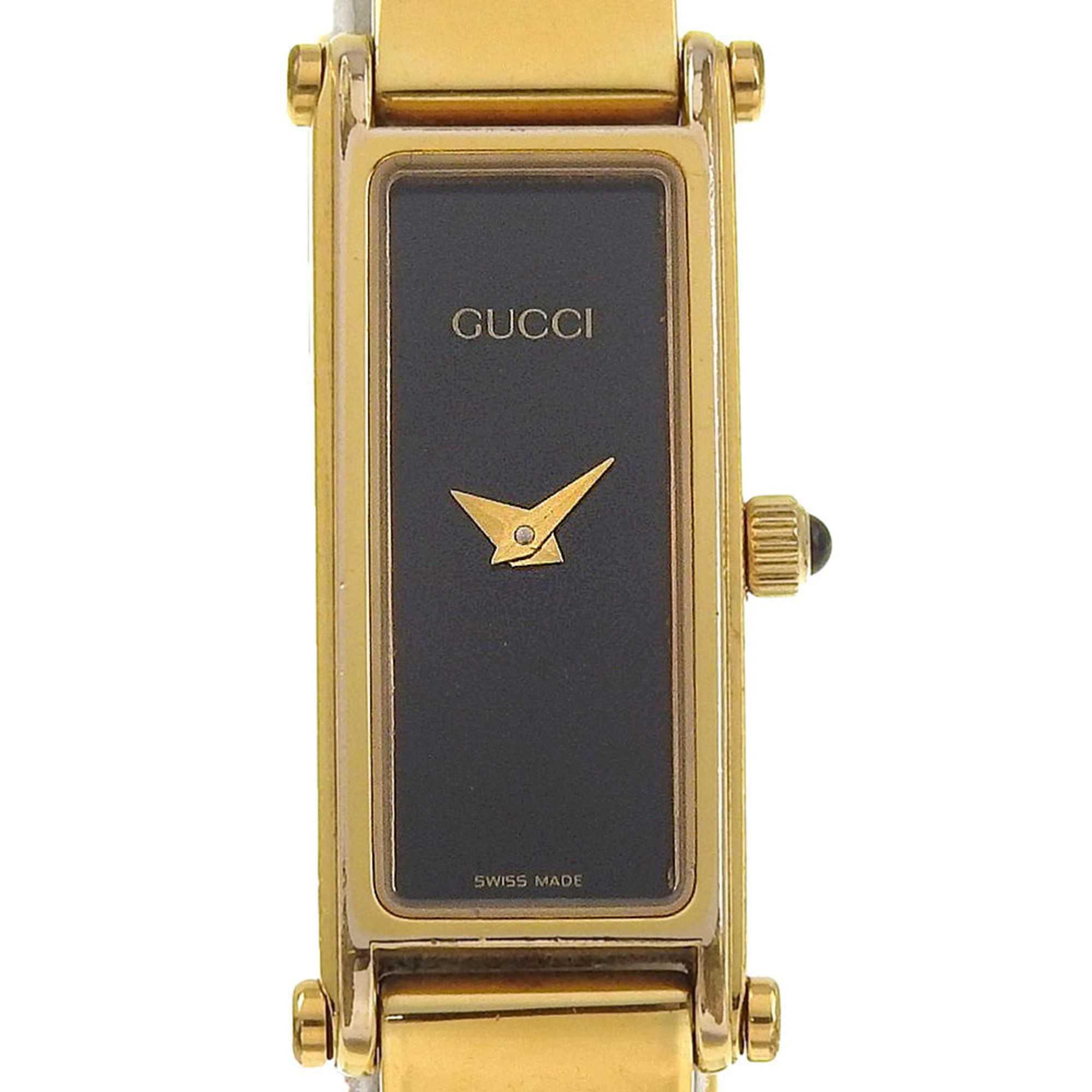 Gucci GUCCI Watch 1500L Gold Plated Quartz Analog Display Black Dial Women's