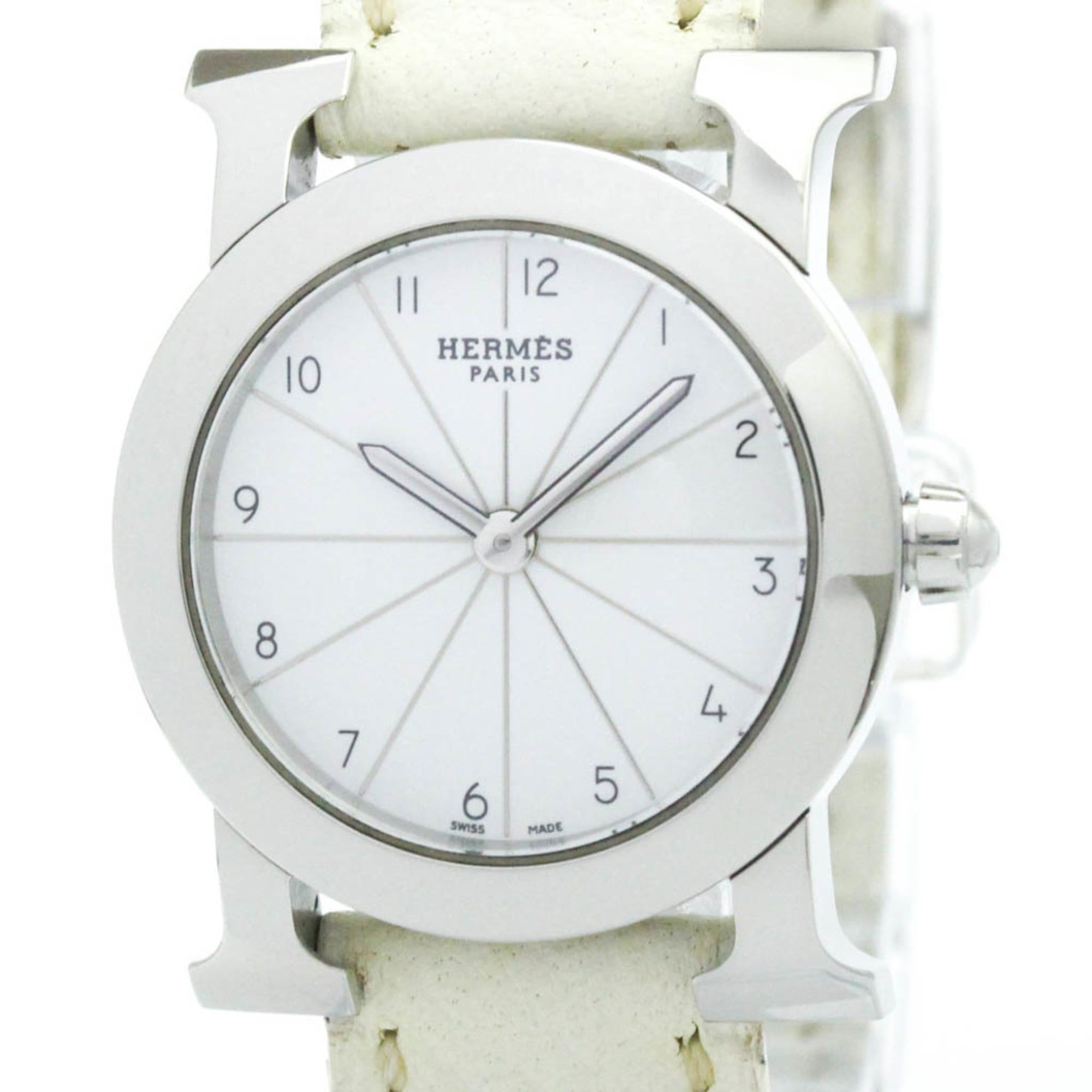 HERMES H Watch Rond Steel Quartz Ladies Watch HR1.210 Polished