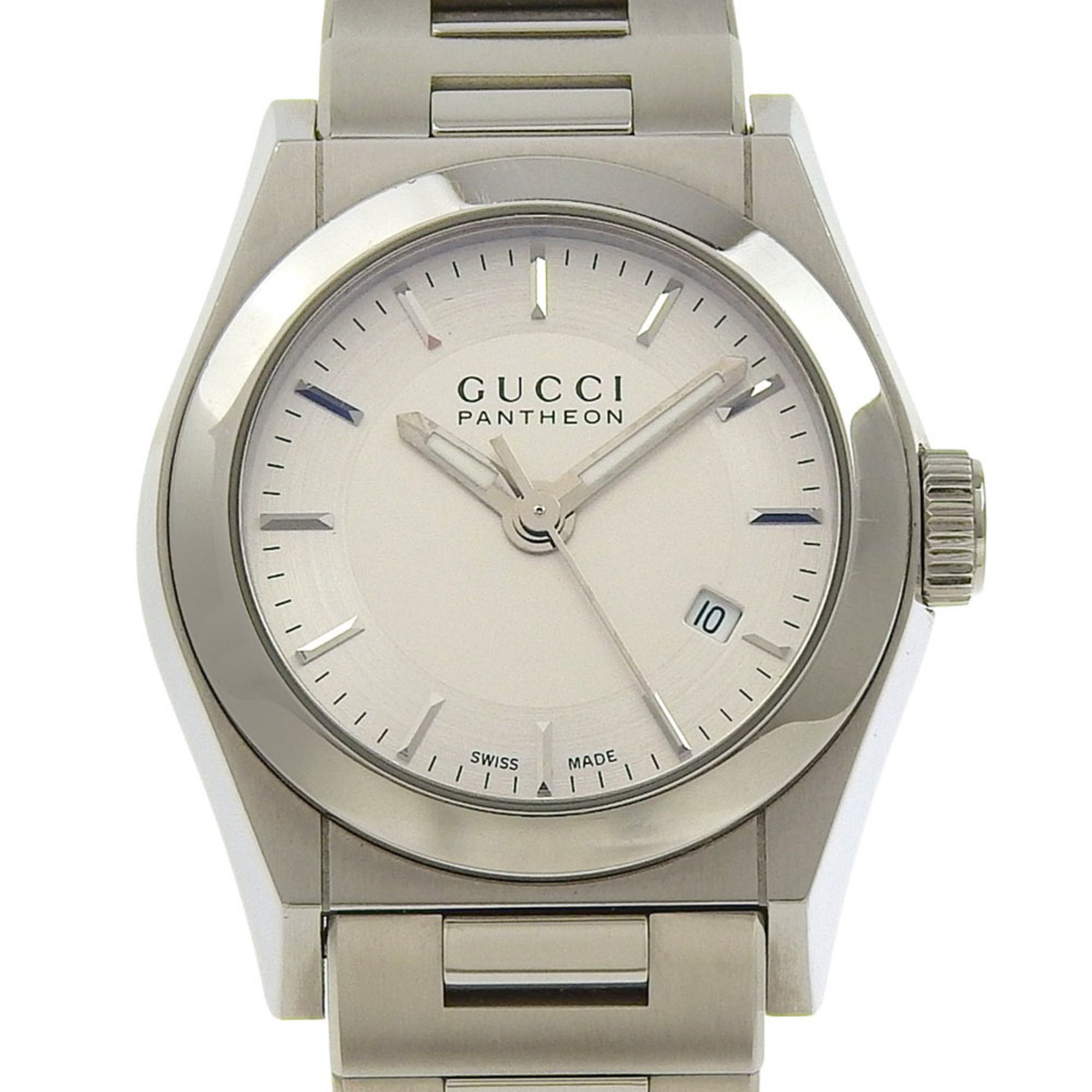 Gucci Pantheon Watch 115.5 Stainless Steel Quartz Analog Silver Dial Women's