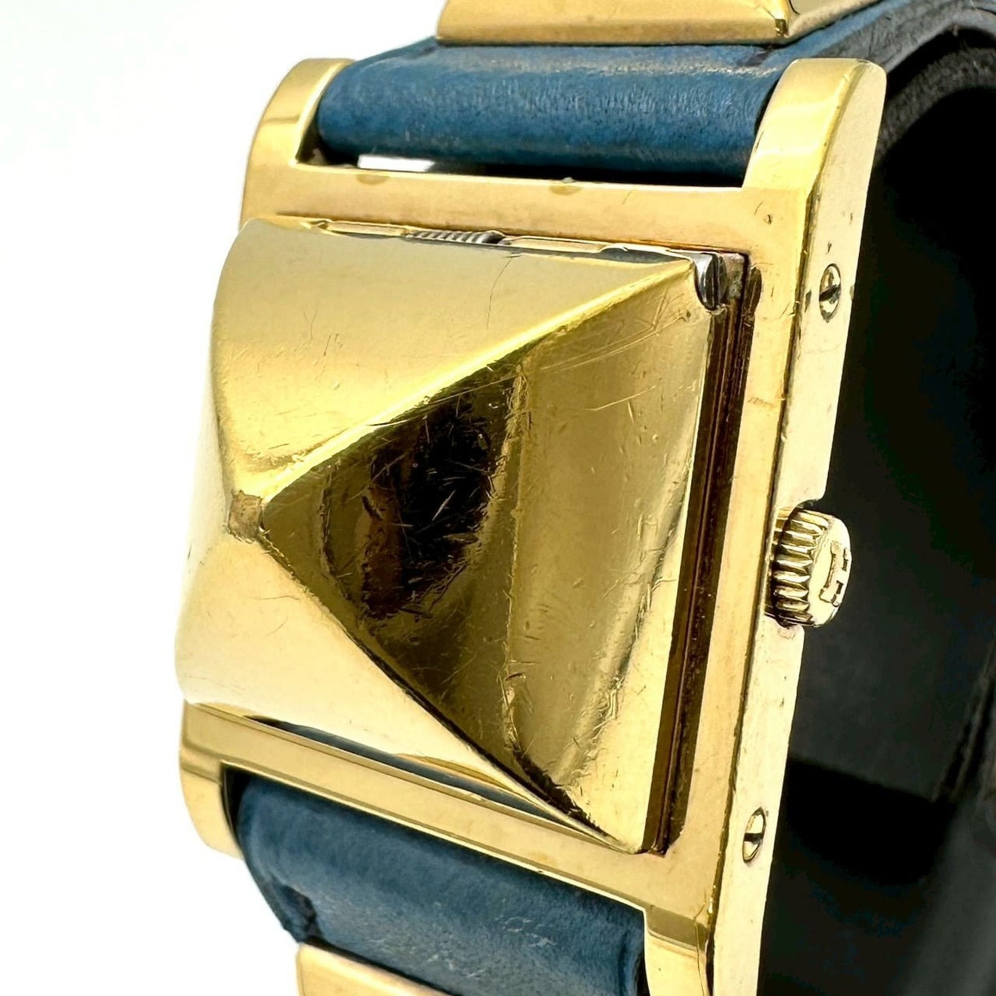 HERMES Medor Bangle Watch ME1.201 GP Leather Quartz Blue Women's