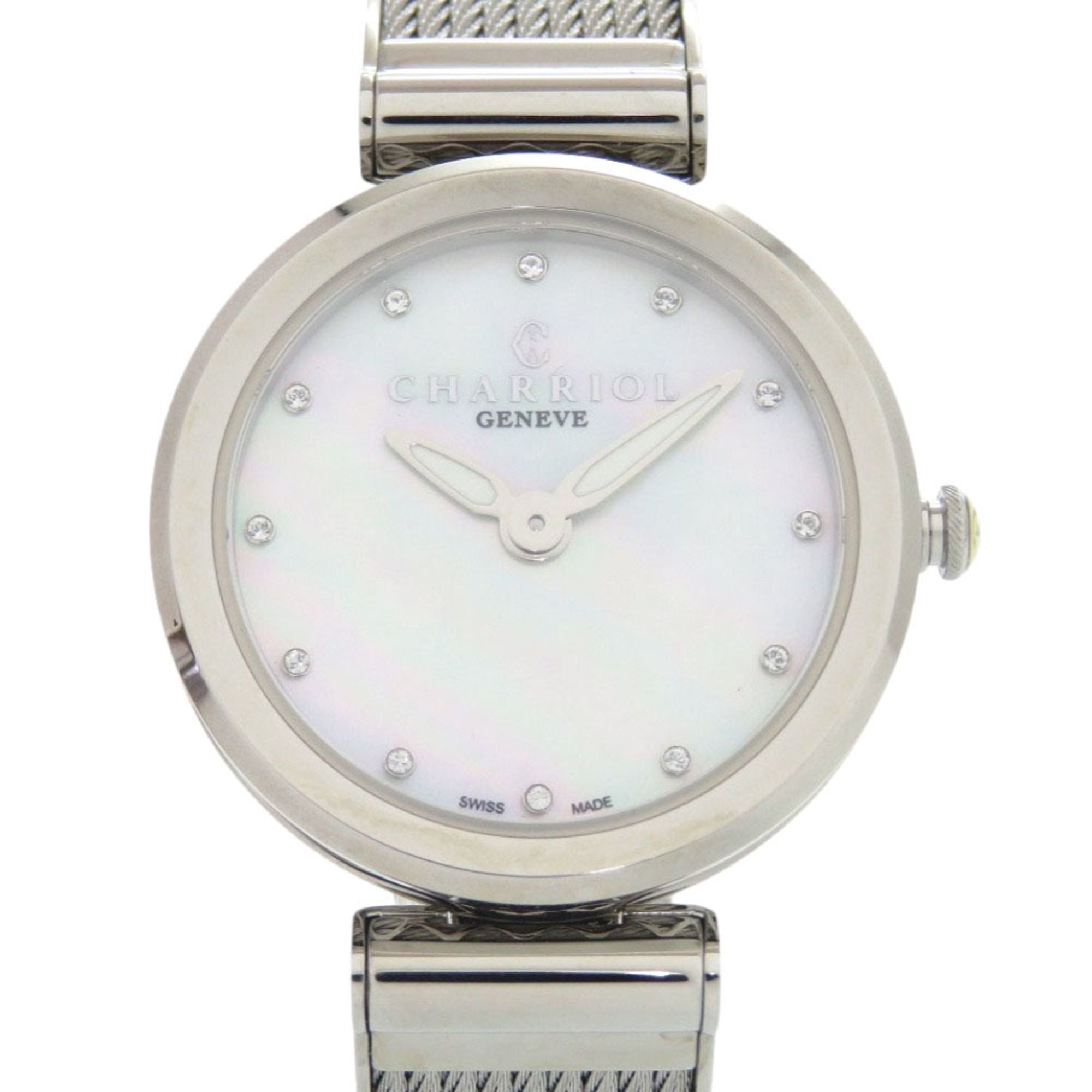 Unused Charriol FOREVER WATCH FE32.101.000 Stainless Steel White Shell Dial Quartz Wristwatch 1439 C