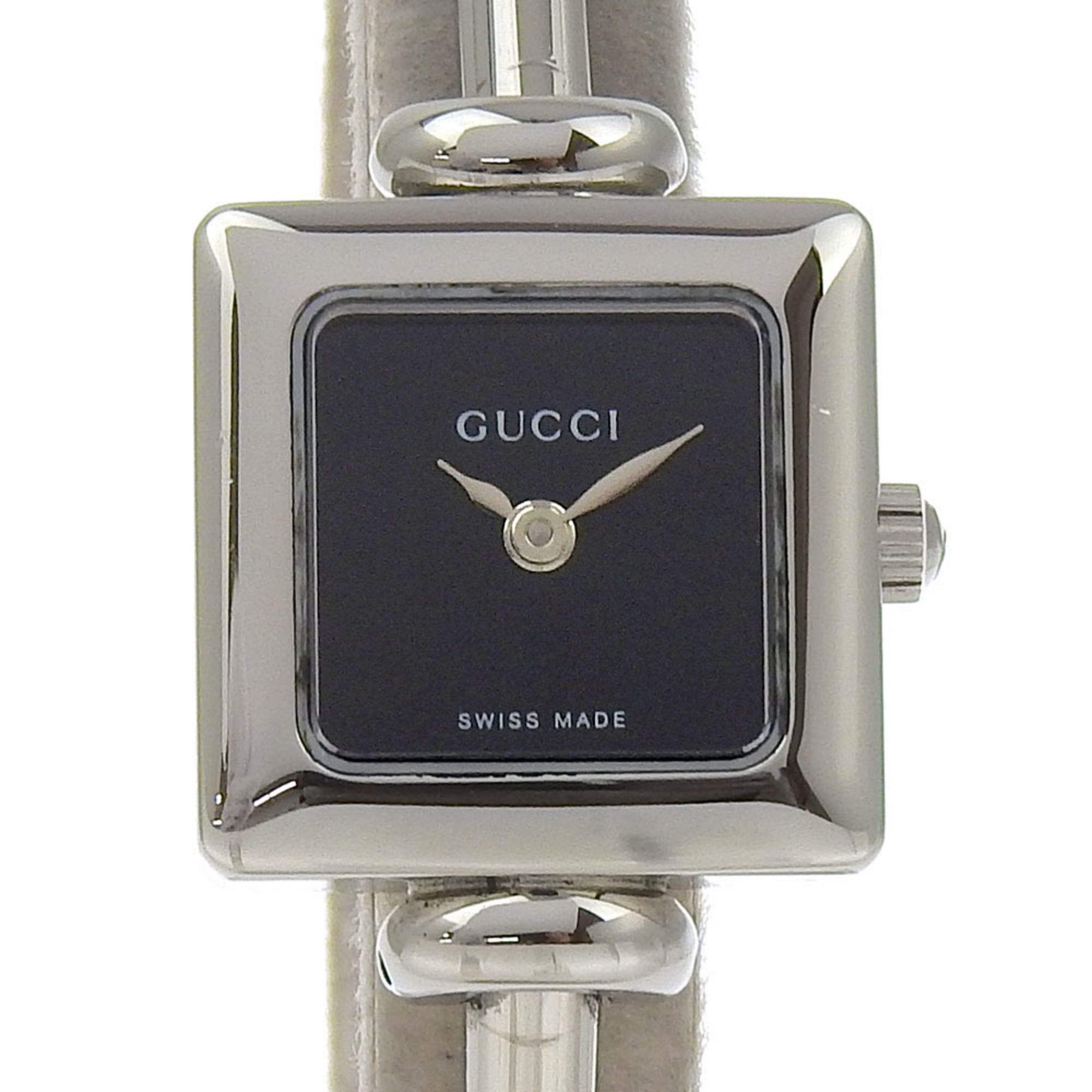 Gucci Bangle Watch 1900L Stainless Steel Quartz Analog Display Black Dial for Women
