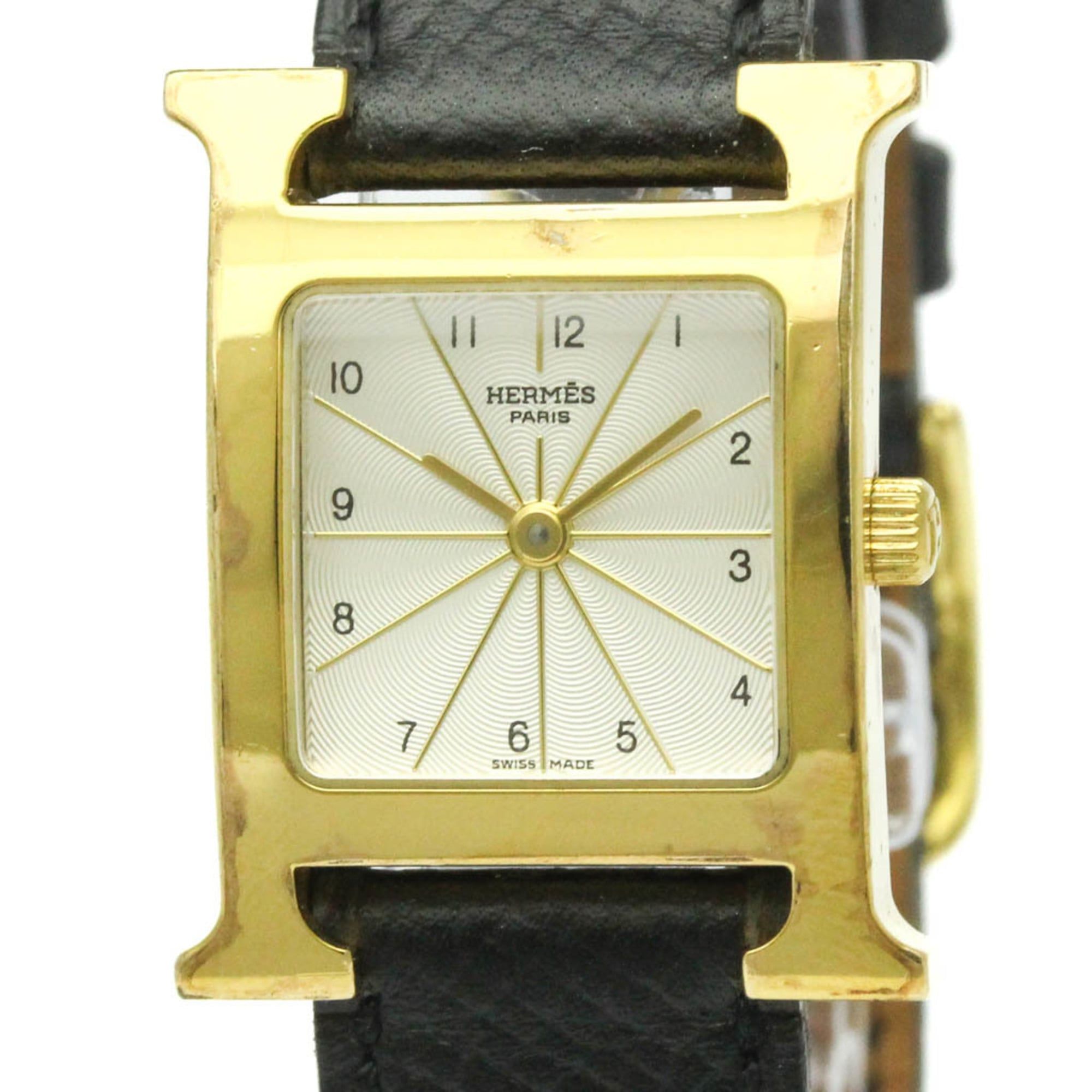 HERMES H Watch Gold Plated Leather Quartz Ladies Watch HH1.201