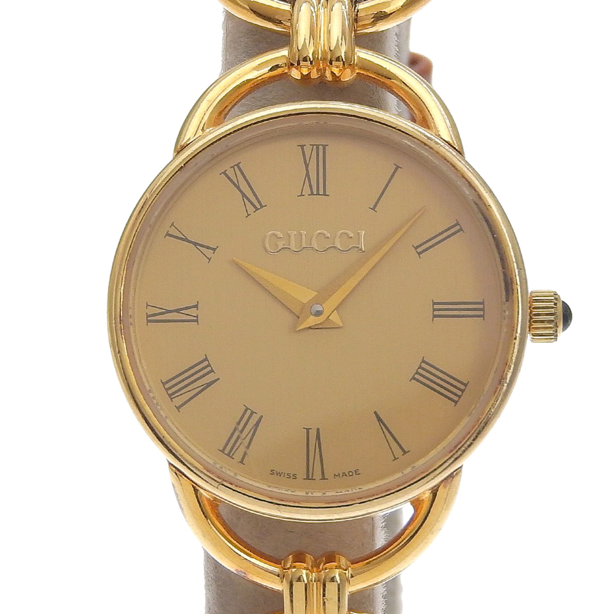 Gucci GUCCI watch 6000.2.L Gold plated x leather strap Quartz Analog dial Ladies
