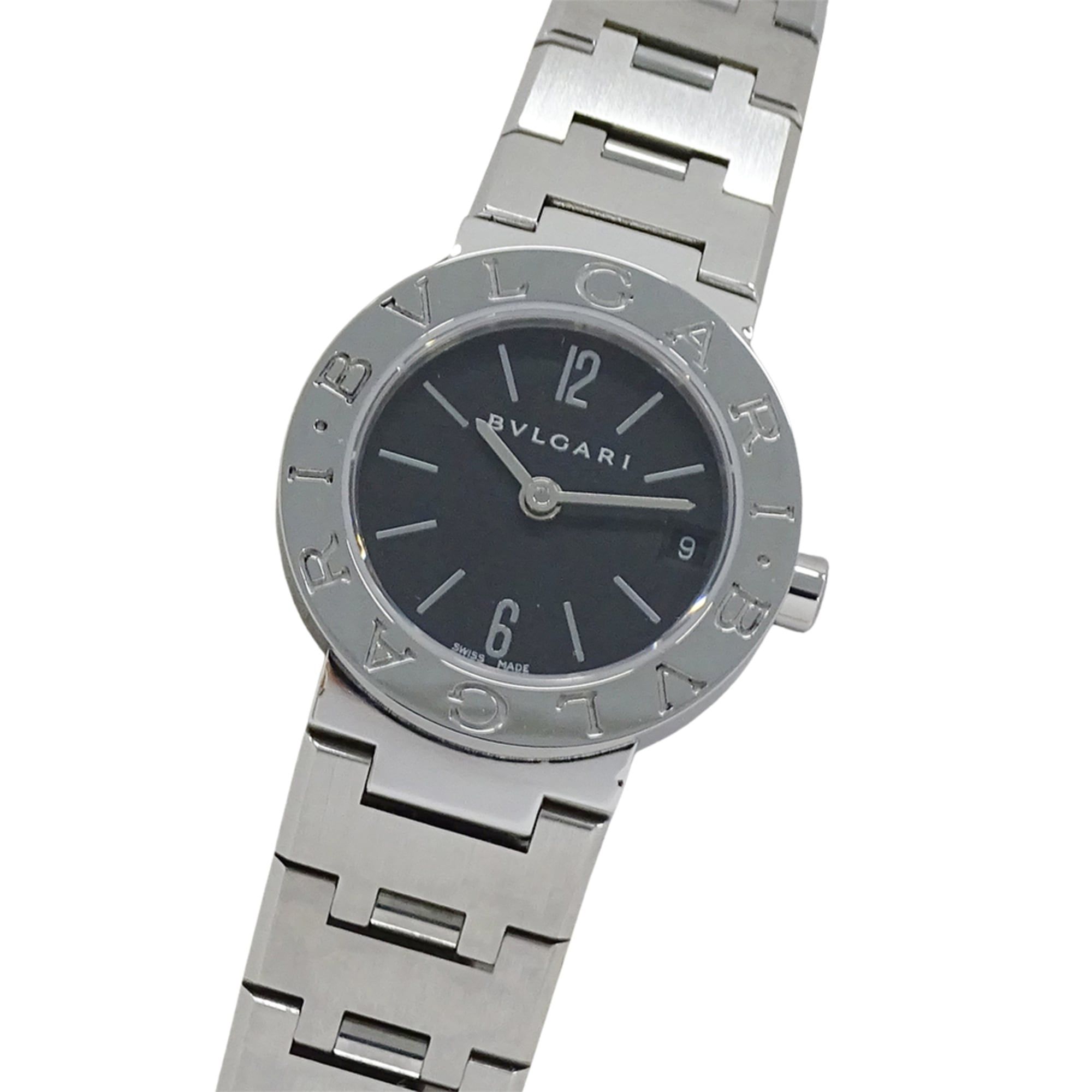 BVLGARI Women's Watch, Brand: Date Quartz QZ Stainless Steel SS BB23SS Silver Black Round Polished