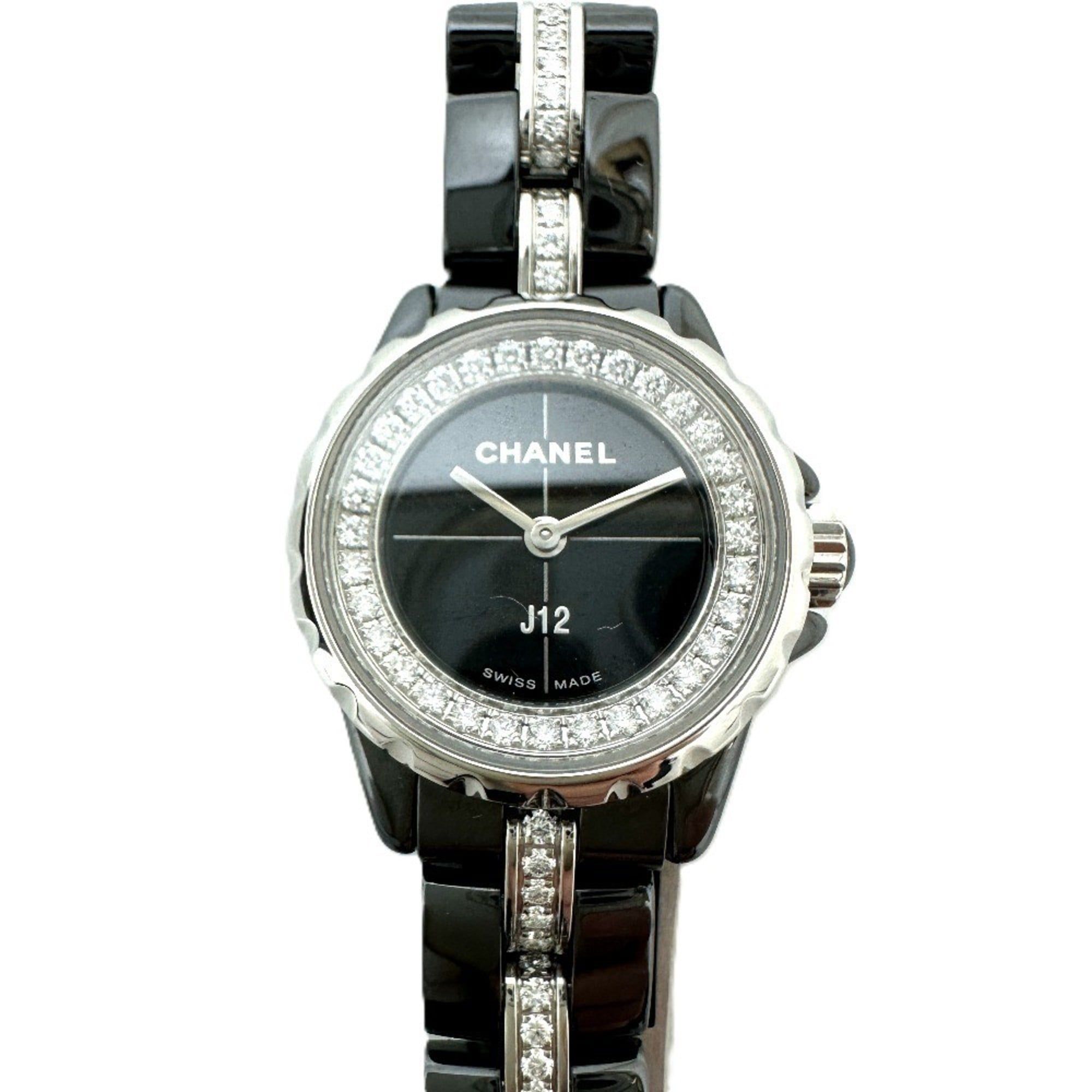 CHANEL H5236 J12 XS 19mm Bezel with Diamond Strap, Quartz Movement, Ceramic, Women's, Black, Like Ne