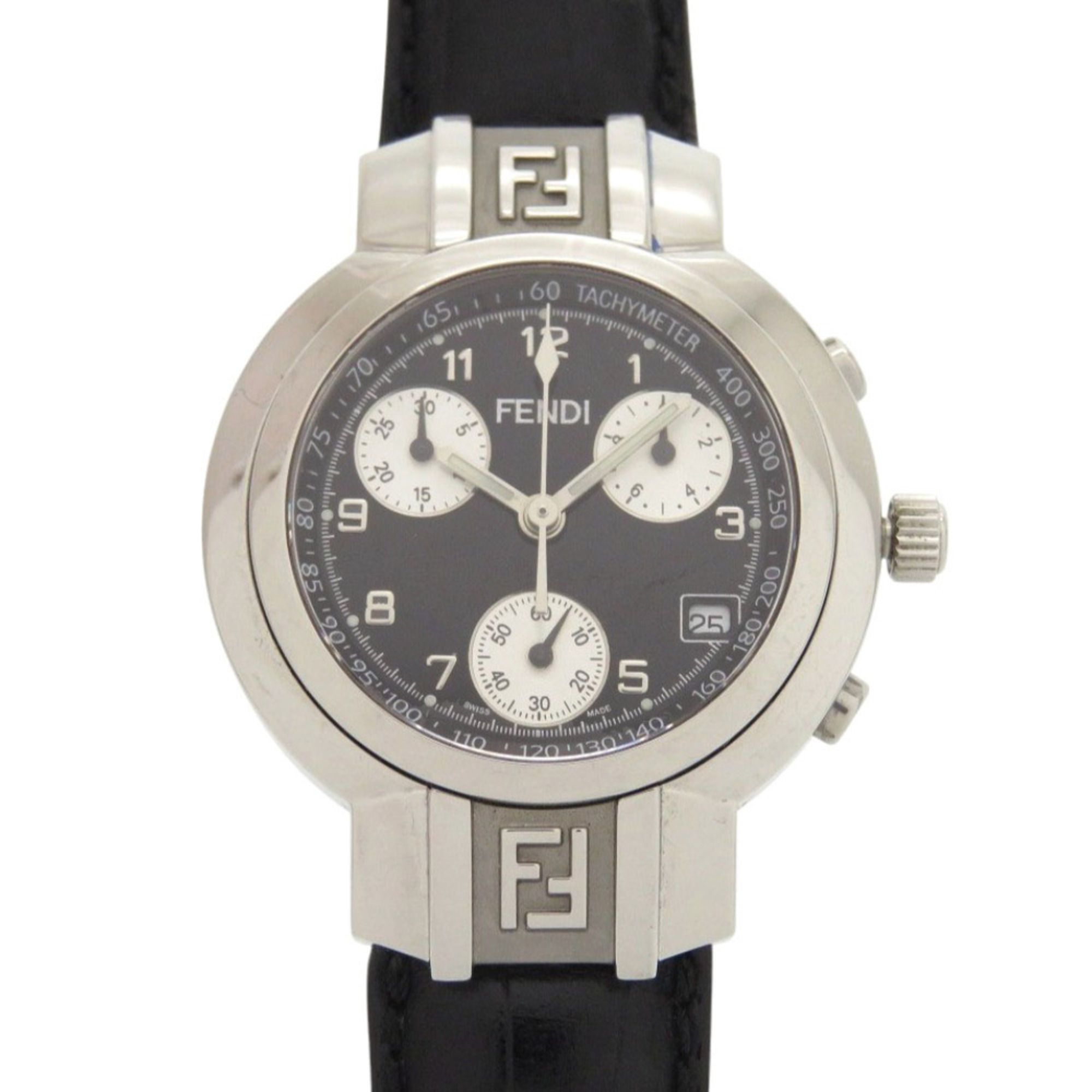 Fendi 4500L Horology Chronograph Stainless Steel Leather Black Quartz Watch with Dial 1735 FENDI