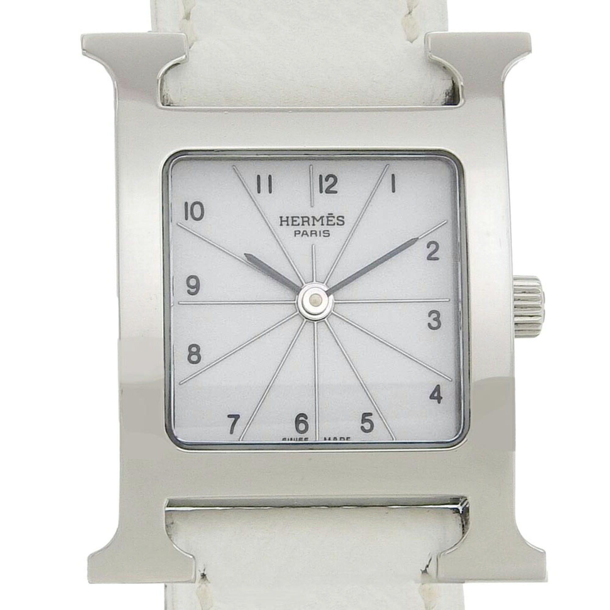 Hermes HERMES H Watch Wristwatch HH1.210 Stainless Steel x Leather 2005 Quartz Analog Display White