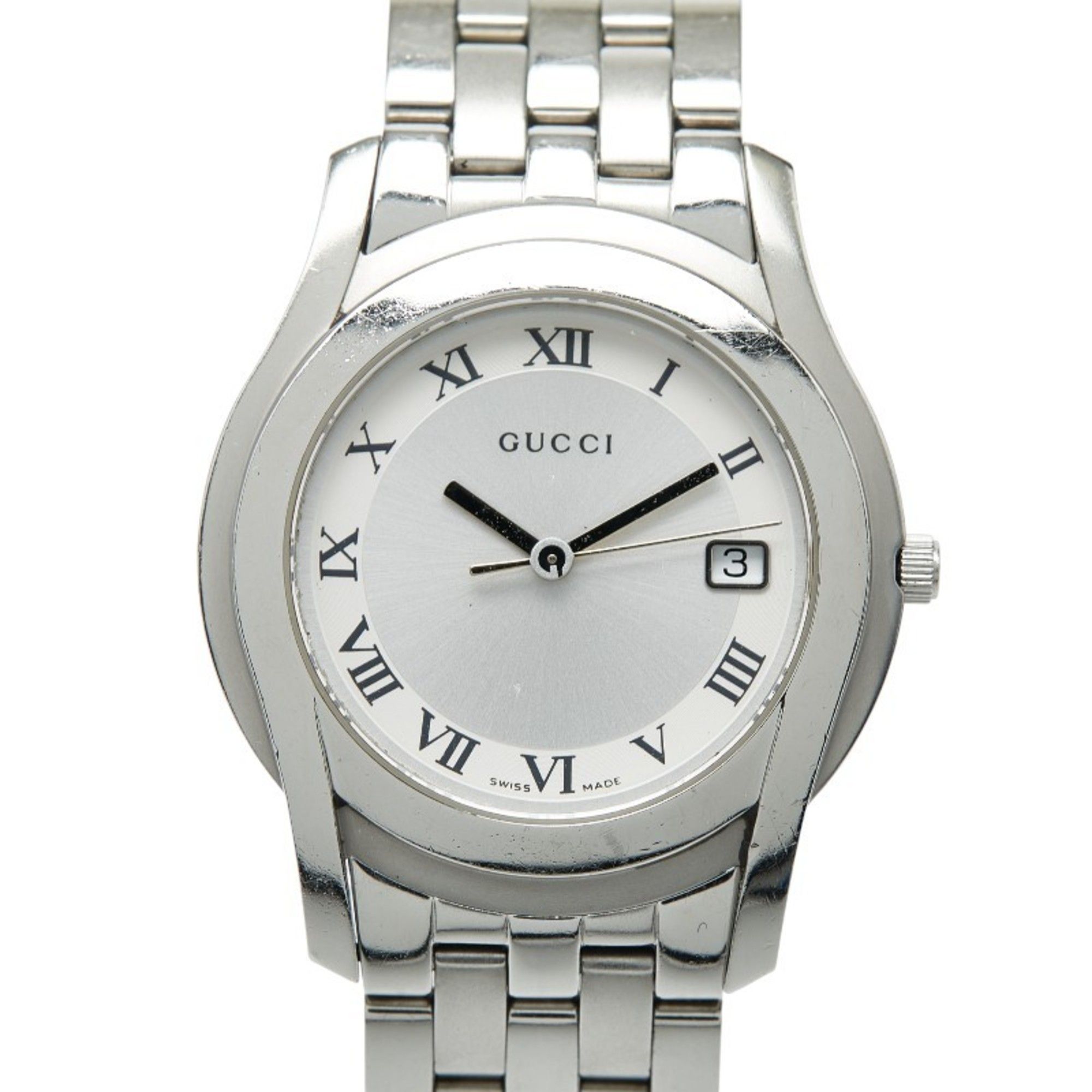Gucci Men's 5500M Swiss Quartz Watch with Silver Dial and Stainless Steel Case