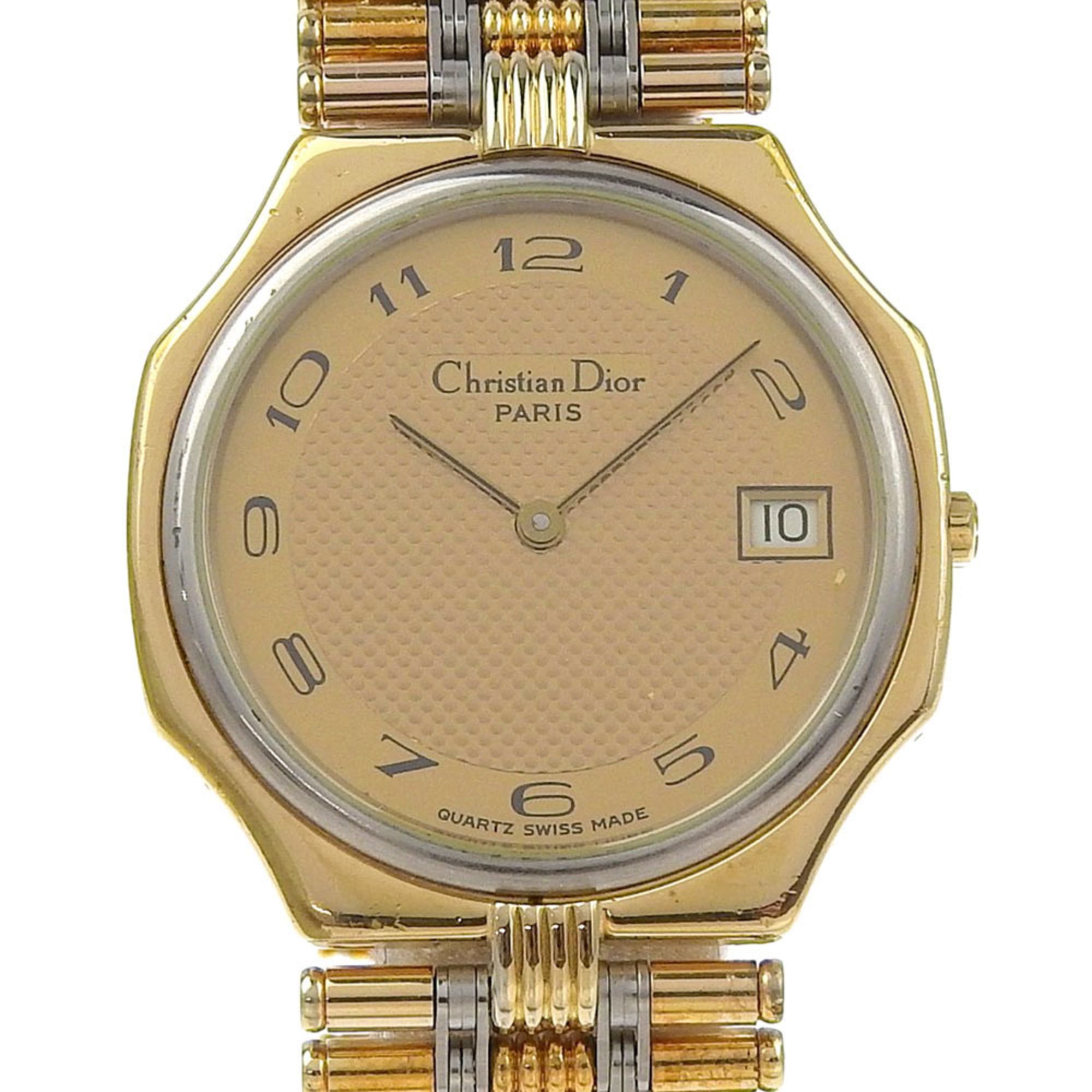 Christian Dior Date Watch 45.15.01 Gold-Plated Quartz Analog Display Gold Dial Men's