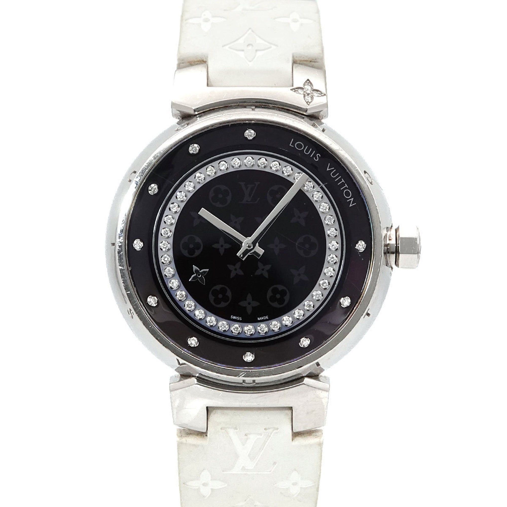 Louis Vuitton Tambour Disc Amarante Diamant MM Q1319 Women's Watch Diamond Quartz