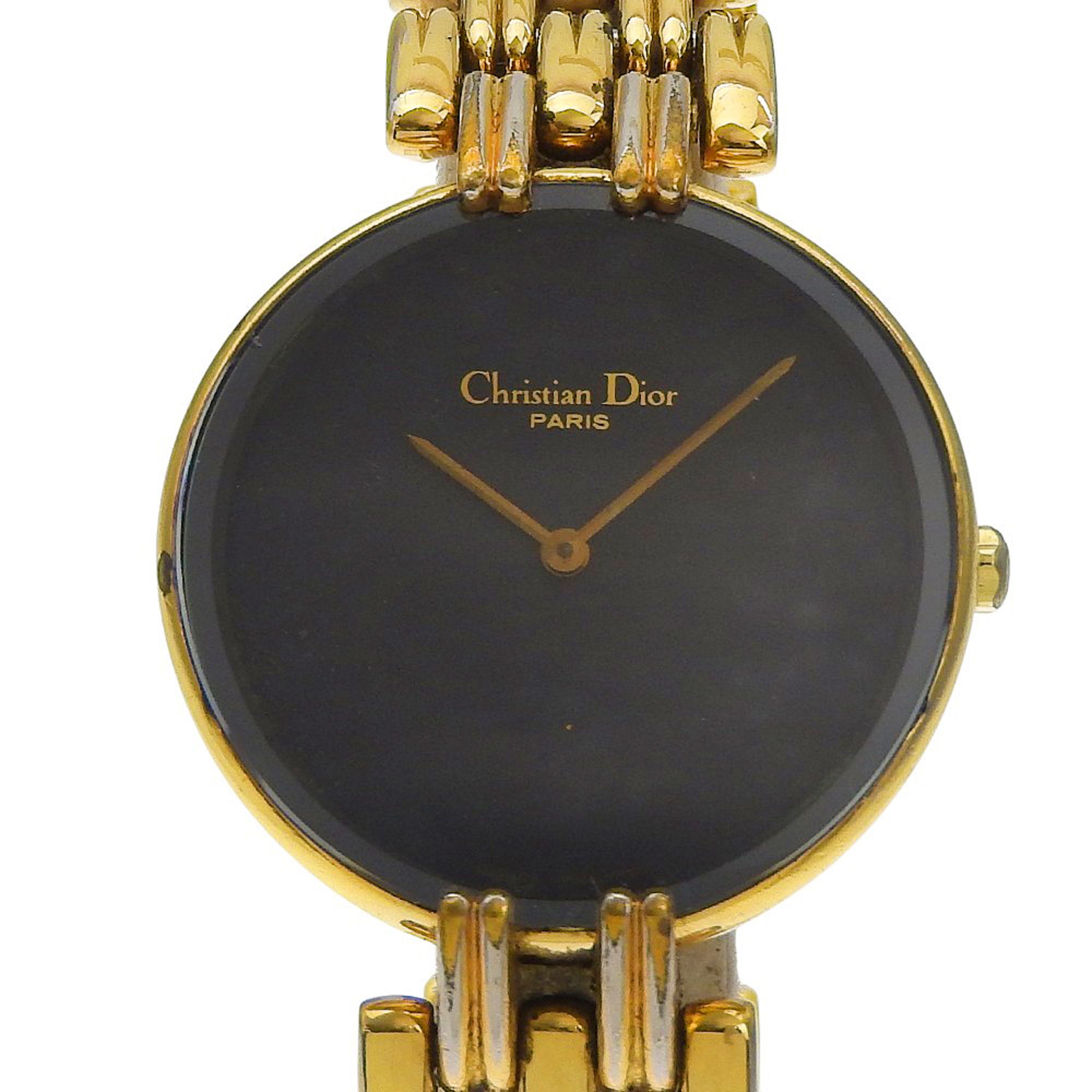 Christian Dior Bagira Watch 46.154 Gold-Plated Quartz Analog Display Black Dial Women's