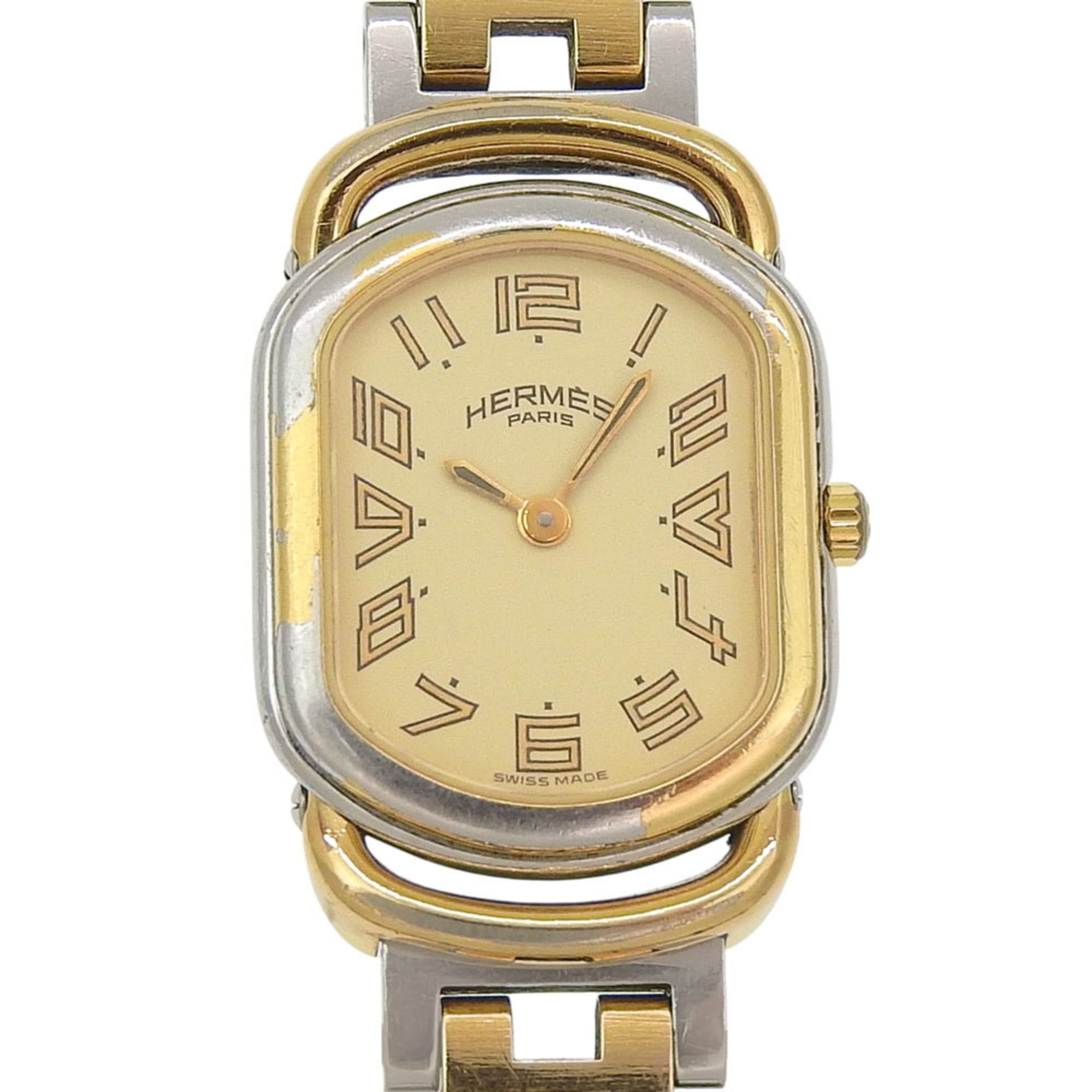 Hermès Rally Watch RA1.240, Stainless Steel with Gold Plated Quartz Movement, Analog Display, Dial,