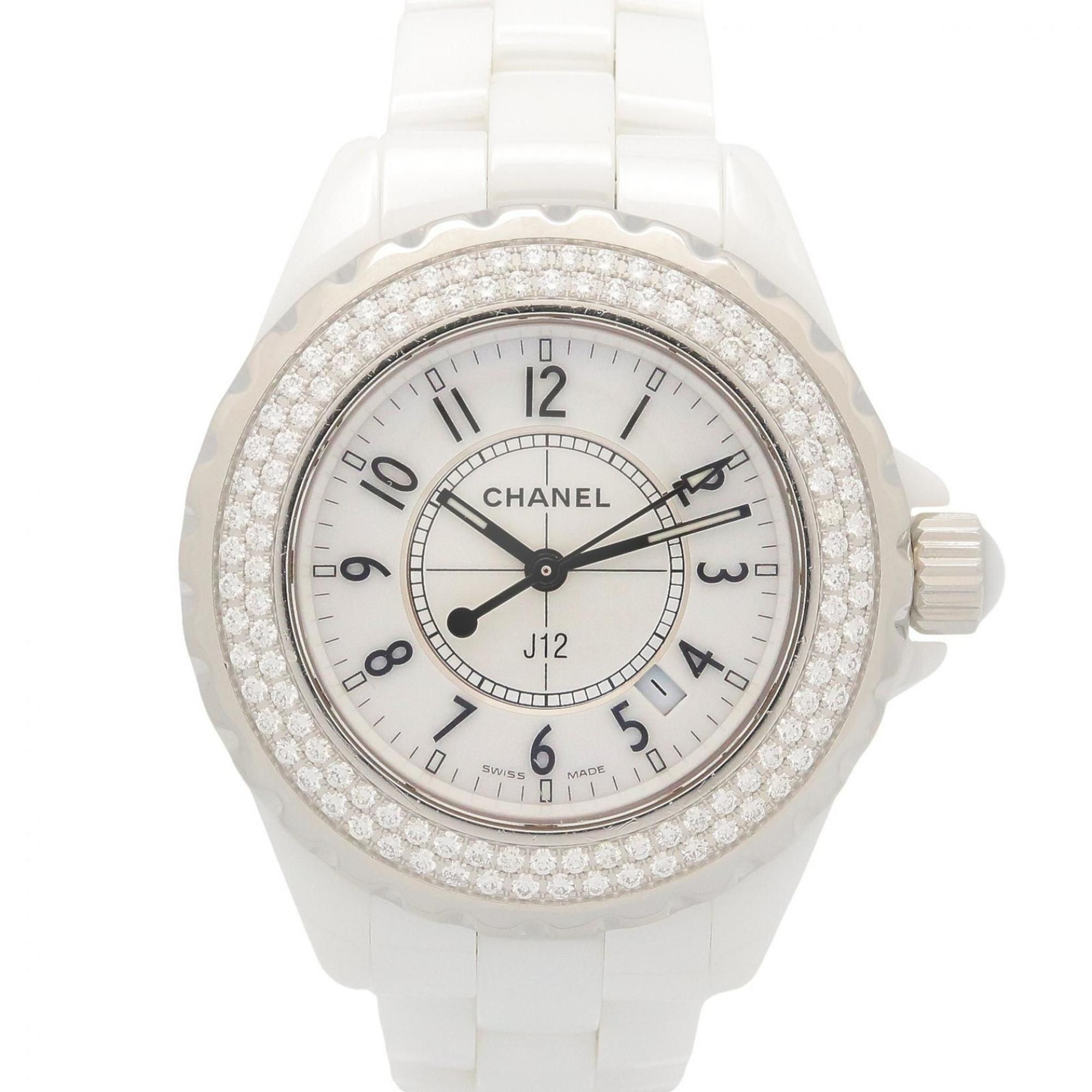 Chanel J12 Bezel Diamond Watch, Ceramic, Diamond, Ladies, White, H0967