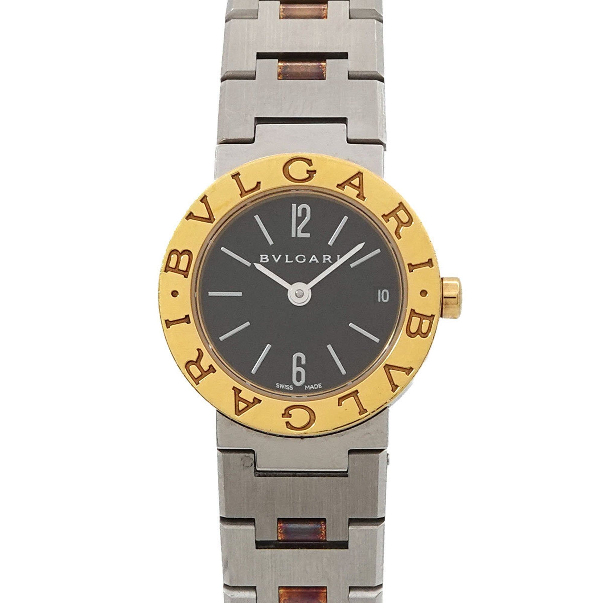 BVLGARI BB23SG Women's Watch Date Black YG Yellow Gold Quartz