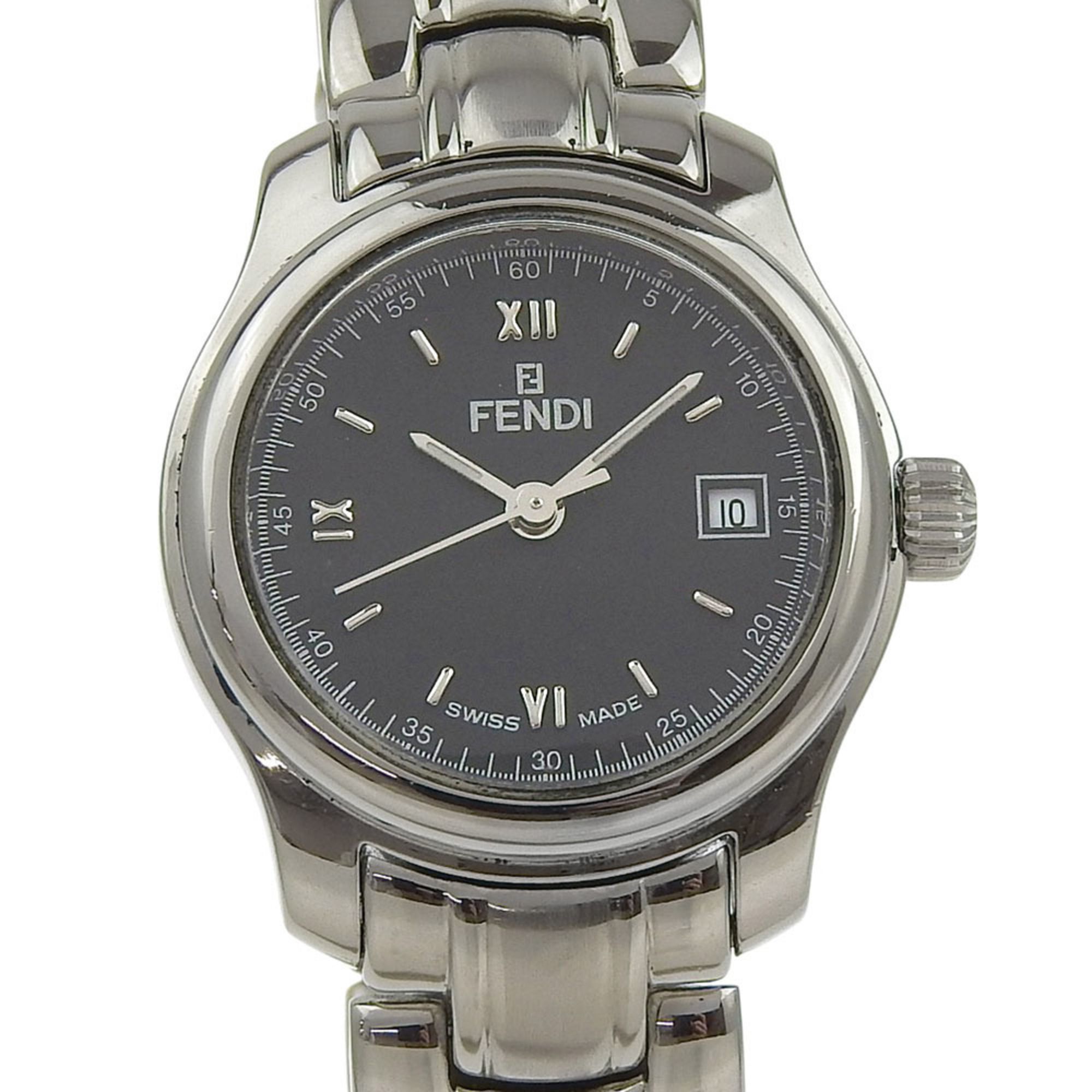 Fendi Olologi Watch 210L Stainless Steel Quartz Analog Display Black Dial Women's