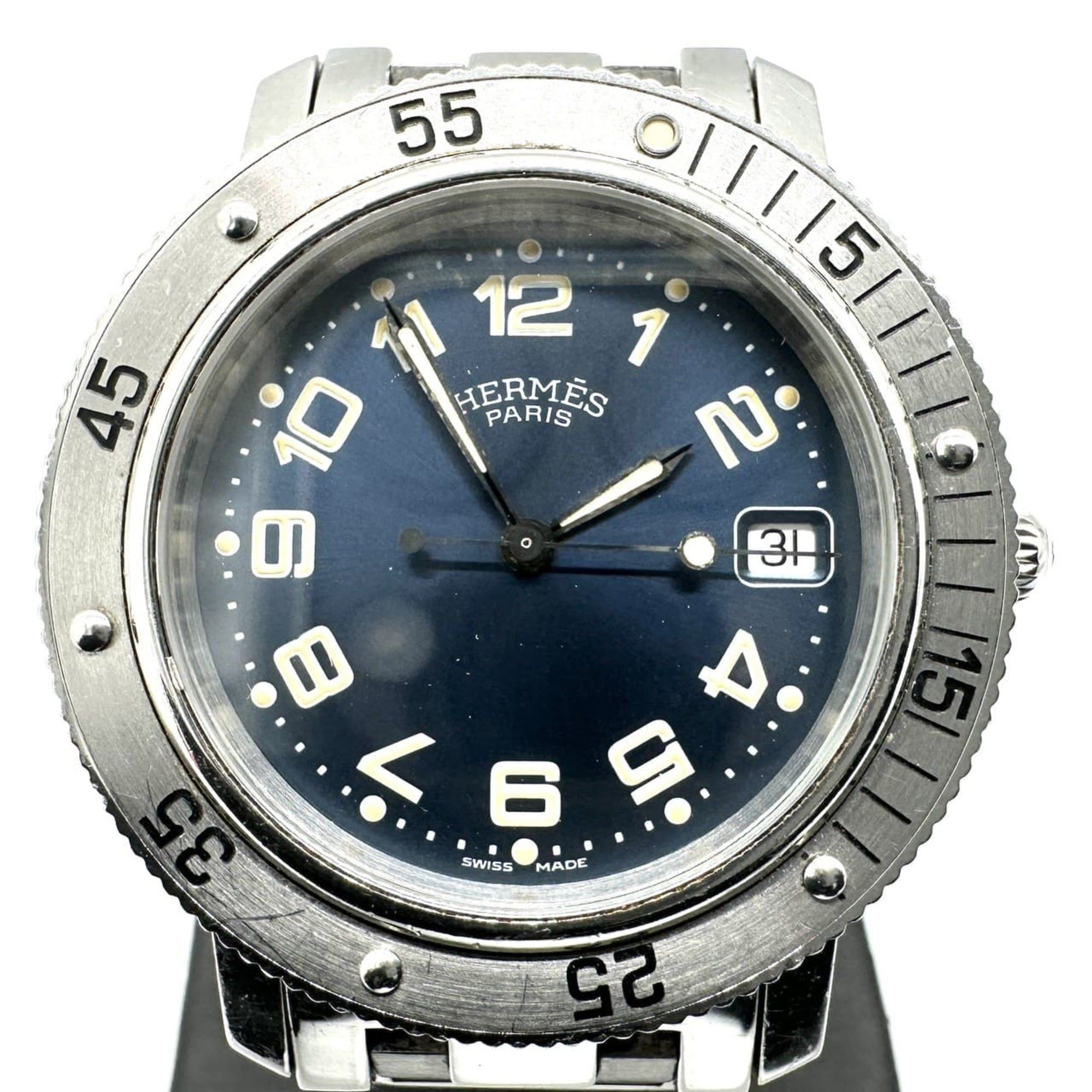 HERMES Clipper Diver CL7.710 Date Quartz Stainless Steel Blue Silver Men's Watch
