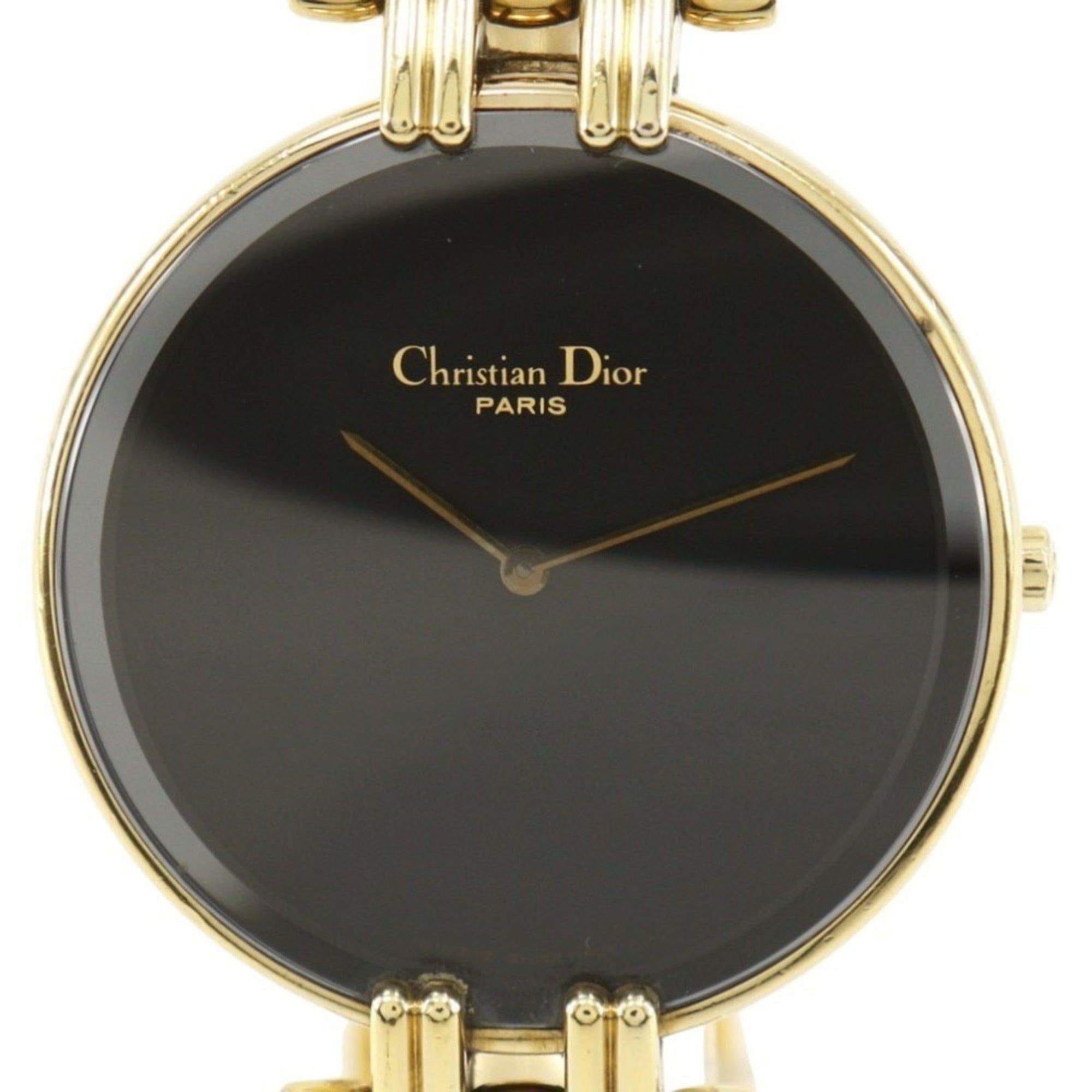 Christian Dior Bakira Watch 47 154-2 Gold Plated Quartz Analog Display Black Dial Men's