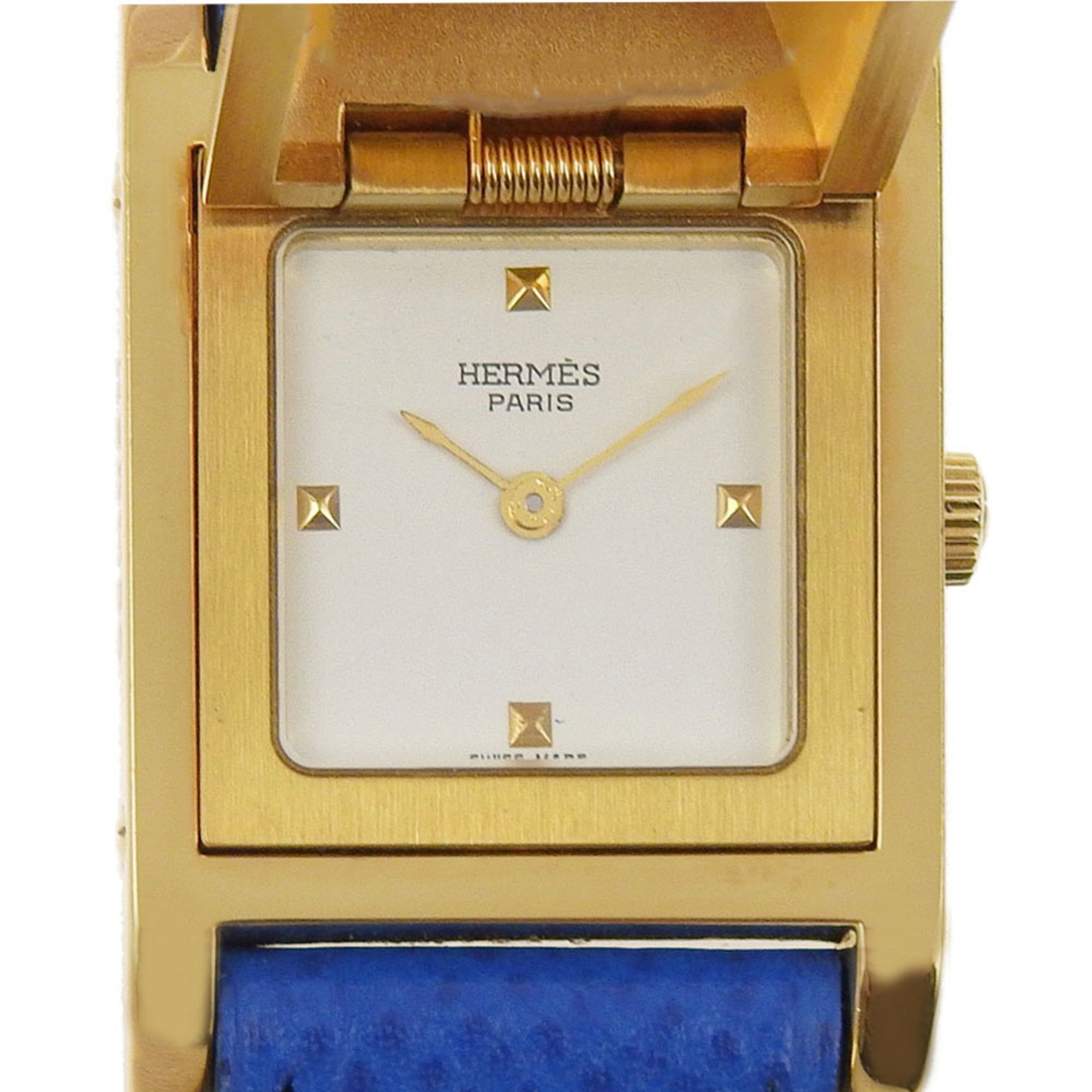 Hermes HERMES Medor Watch Gold Plated x Embossed Leather 1994 Quartz Analog Display White Dial Ladie