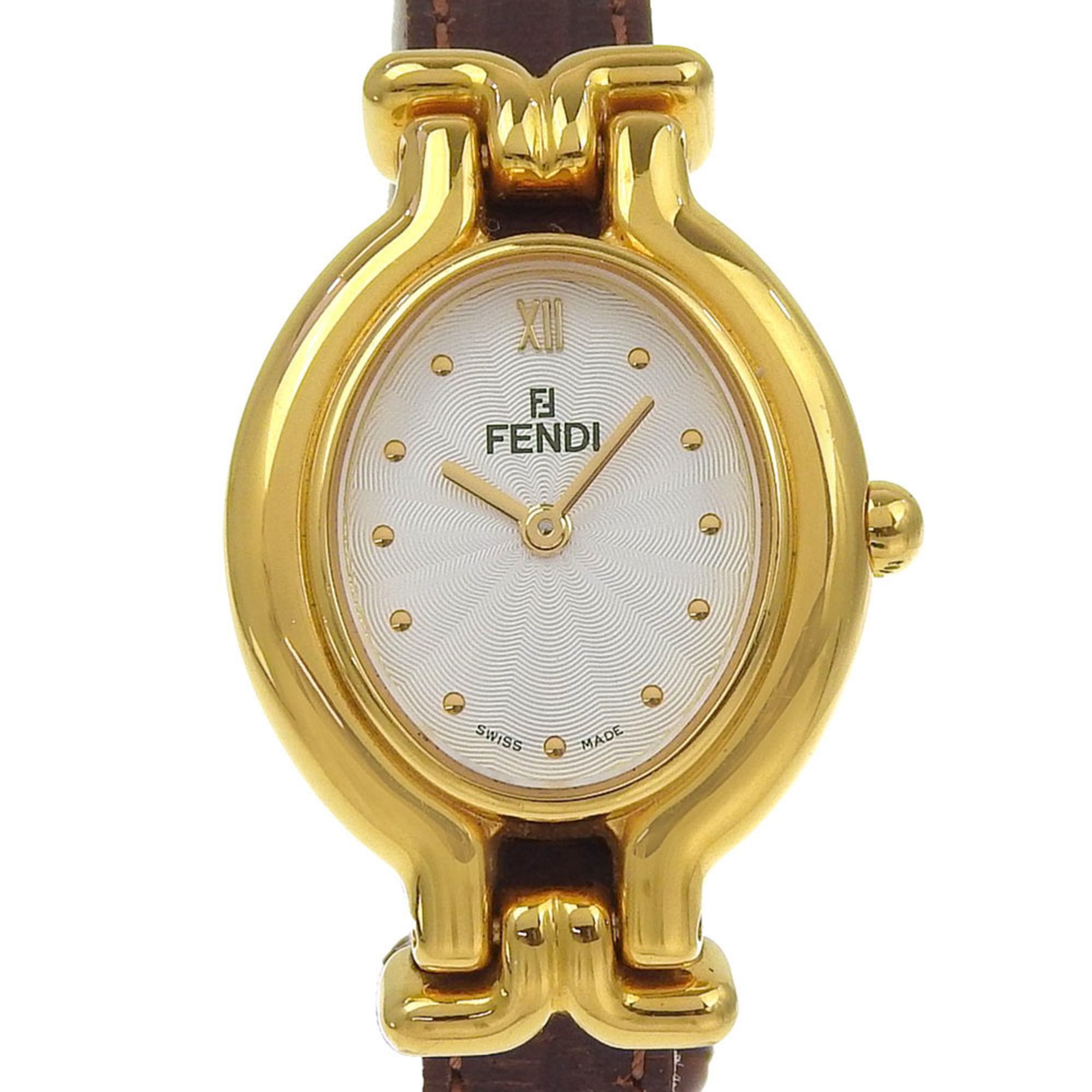 Fendi Women's 640L Gold-Plated Quartz Watch with Analog Display and Silver Dial