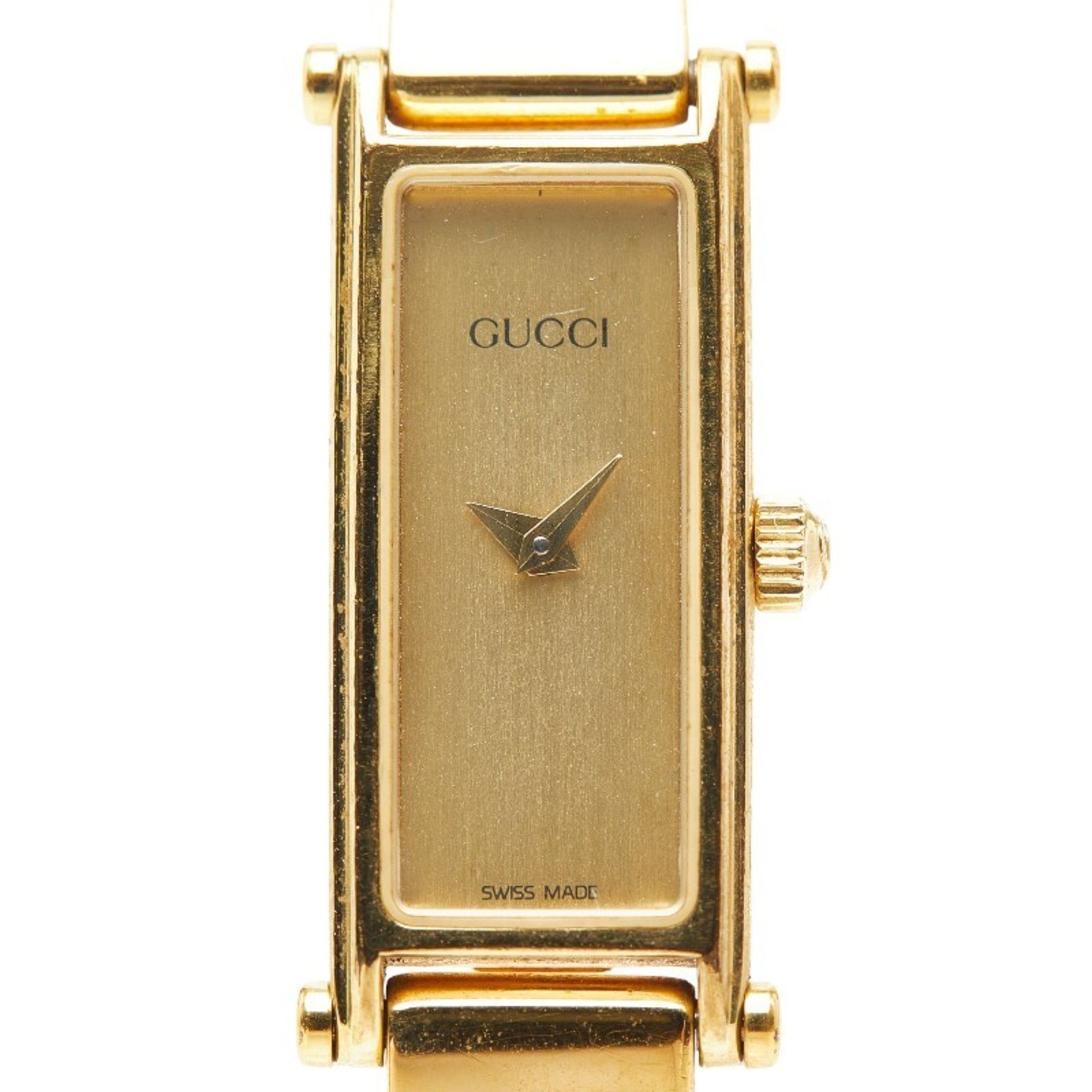 Gucci Logo Bangle Watch, 1500L Quartz Movement, Gold Dial, Stainless Steel, Plated, Women's, GUCCI