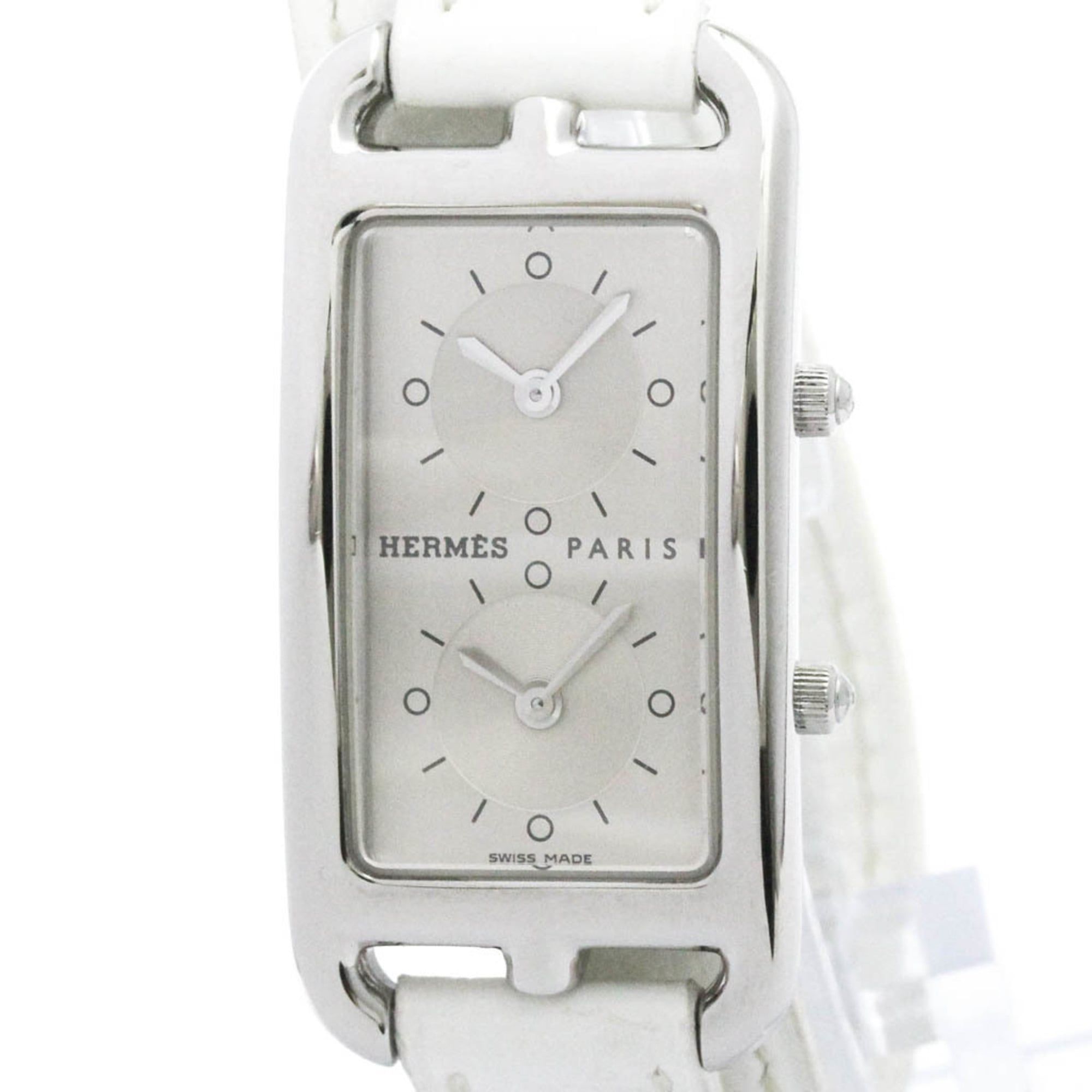 HERMES Cape Cod Deux Zones Steel Double Tour Watch CC3.210 Polished