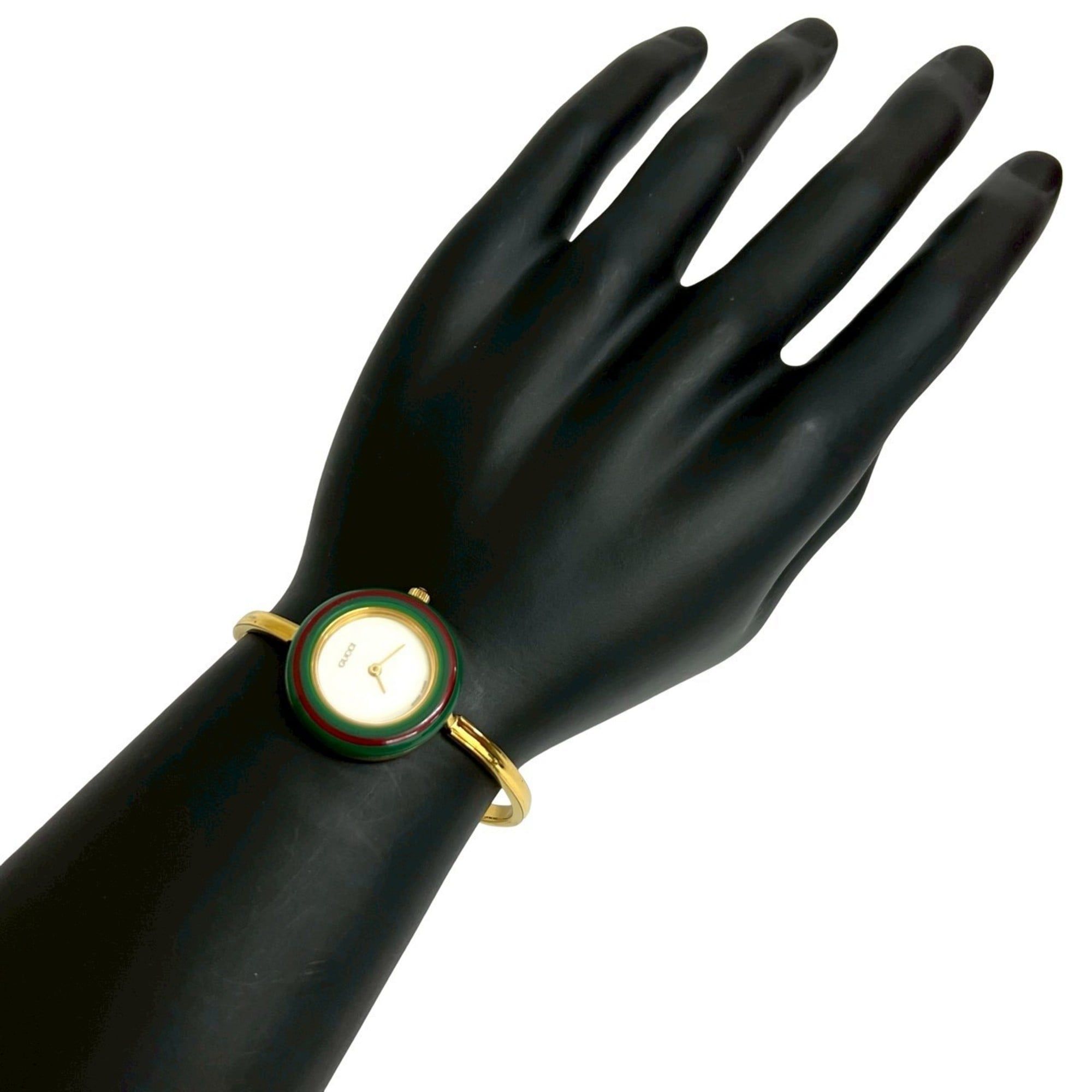 GUCCI Sherry Line GP Plastic Quartz Wristwatch with Change Bezel, Gold, 47016