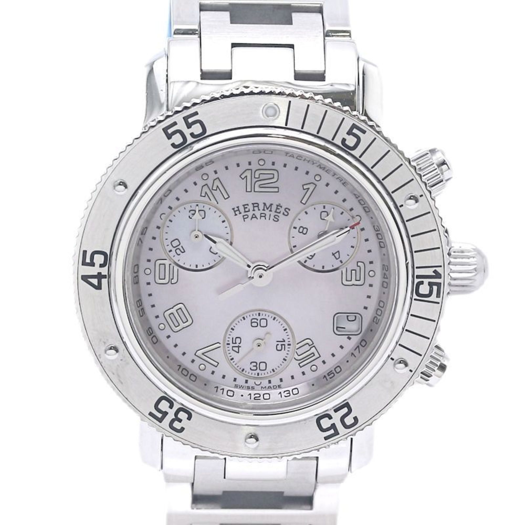 HERMES Clipper Diver Nacle Chronograph CL2.310.214 3782 with Old Buckle, Women's Stainless Steel Wat