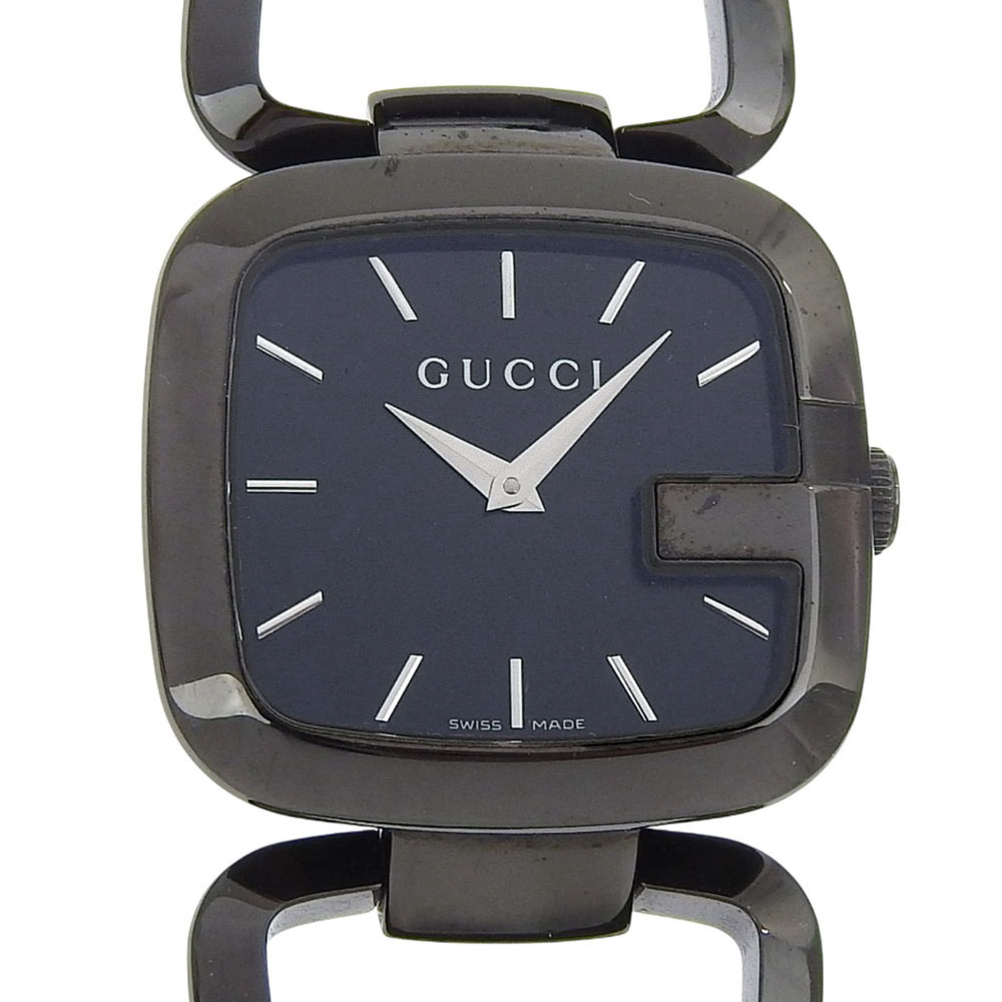 Gucci G Collection Watch, 125.4mm, Stainless Steel, Quartz Movement, Analog Display, Black Dial, Wom