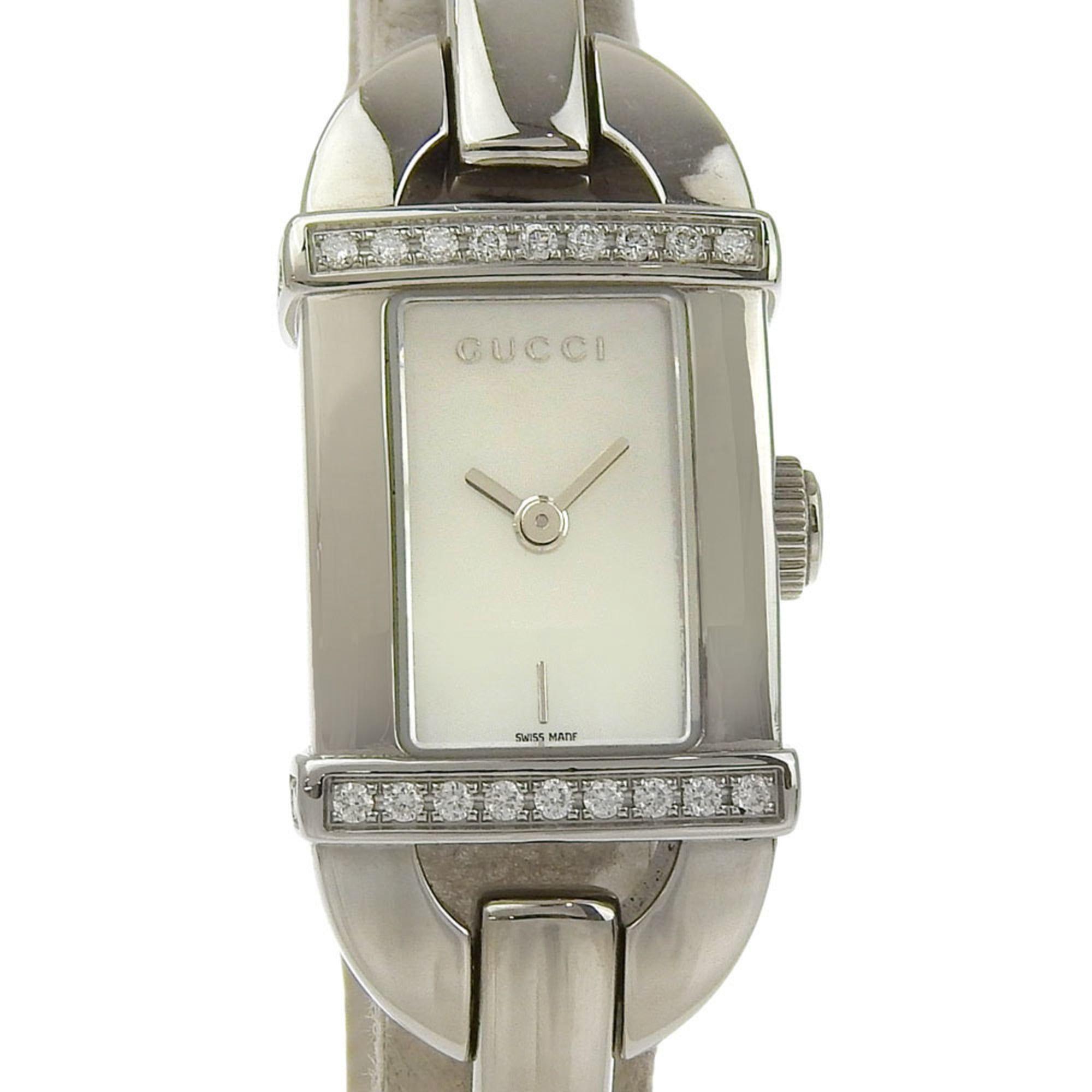 Gucci 6800L Stainless Steel and Diamond Quartz Watch with Analog Display White Shell Dial for Women