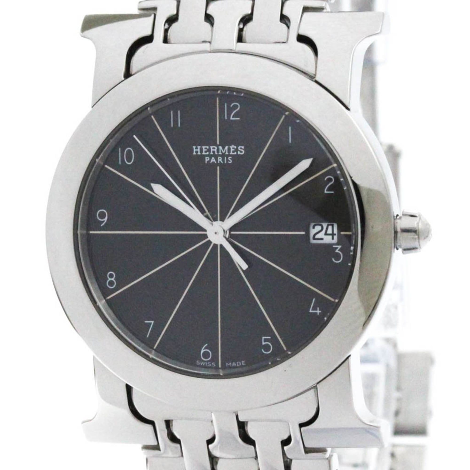Polished HERMES H Watch Rond Steel Quartz Unisex Watch HR1.510
