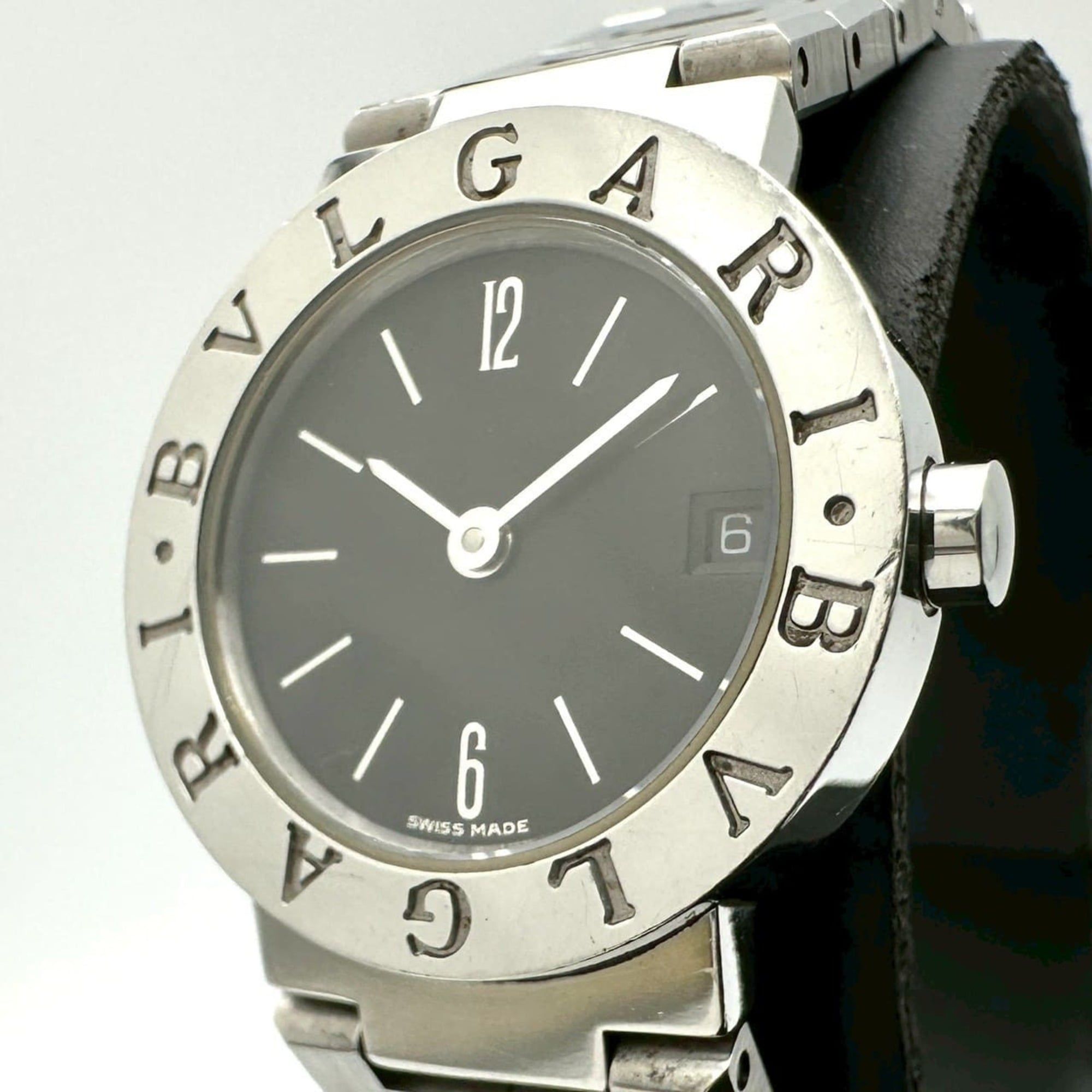 BVLGARI BB23SSD Watch, Date, Quartz, Stainless Steel, Black, Women's