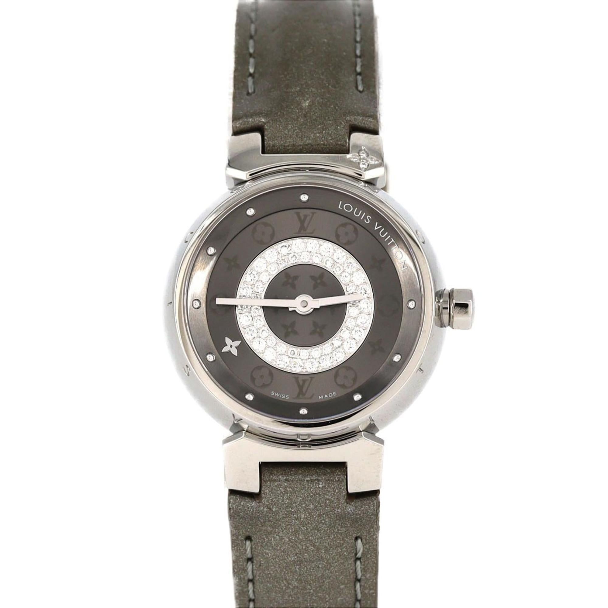 Louis Vuitton Tambour Circle D with 4 Lugs Q12MU Stainless Steel Quartz Watch