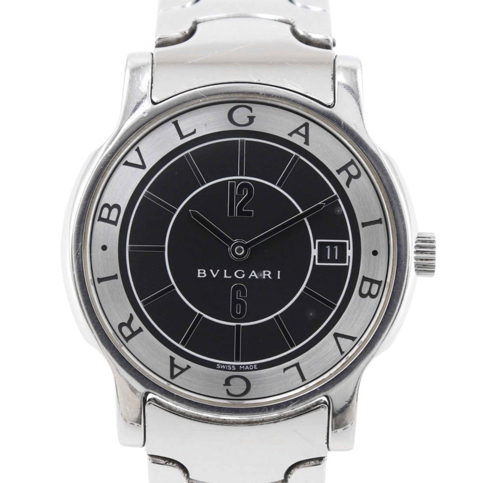 Bvlgari Solo Tempo ST35S Men's Stainless Steel Quartz Analog Display Watch with Black Dial