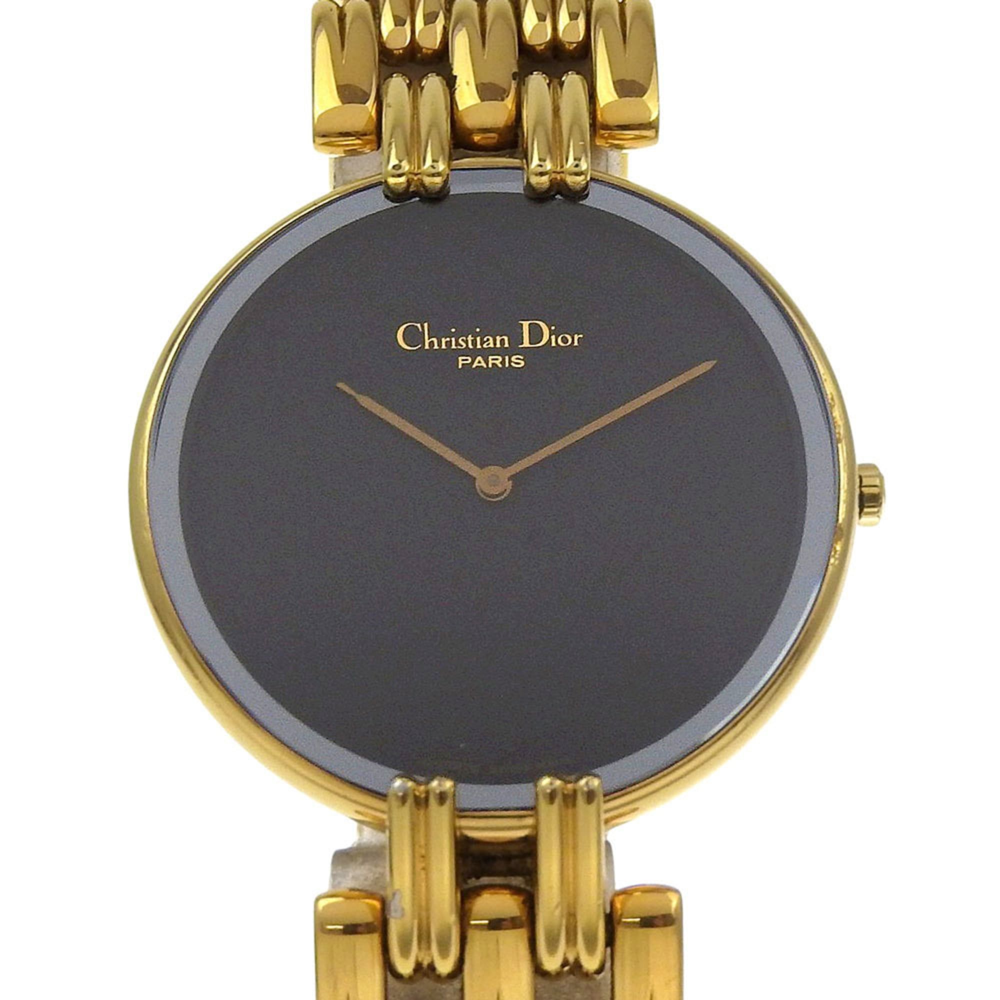 Dior Bagira Watch 47 152-2 Gold-Plated Quartz Analog Display Black Dial Women's