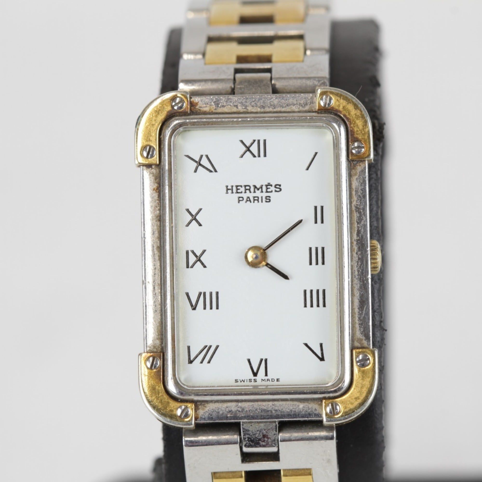 HERMES Croixeur Rectangular Watch Case Women's Silver Gold Quartz