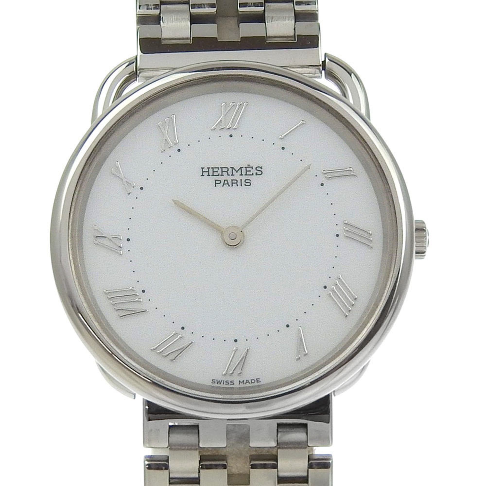 Hermès Arceau Men's Stainless Steel Quartz Watch with Analog Display and White Dial