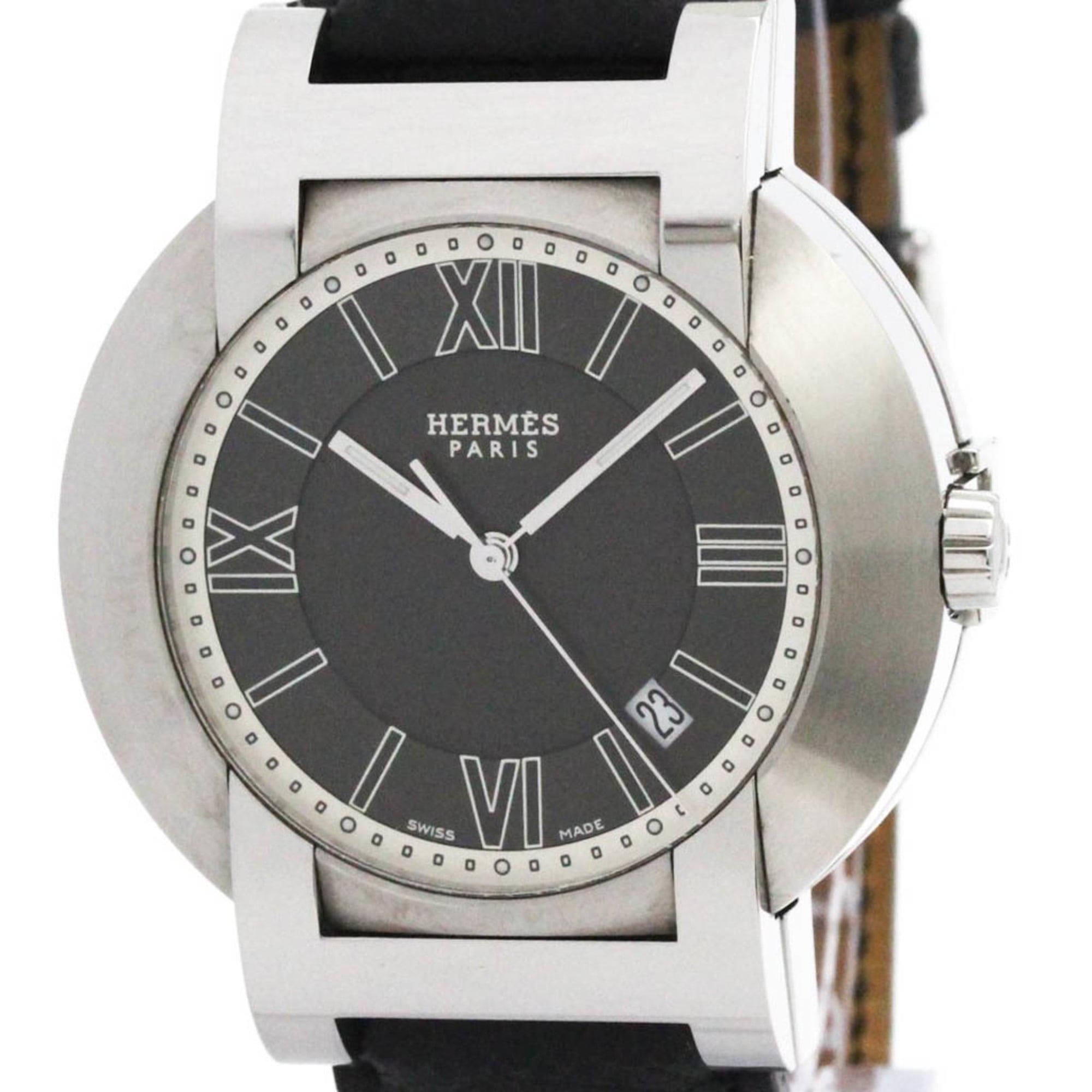 HERMES Nomade Compass Steel Auto Quartz Mens Watch NO2.910 Polished