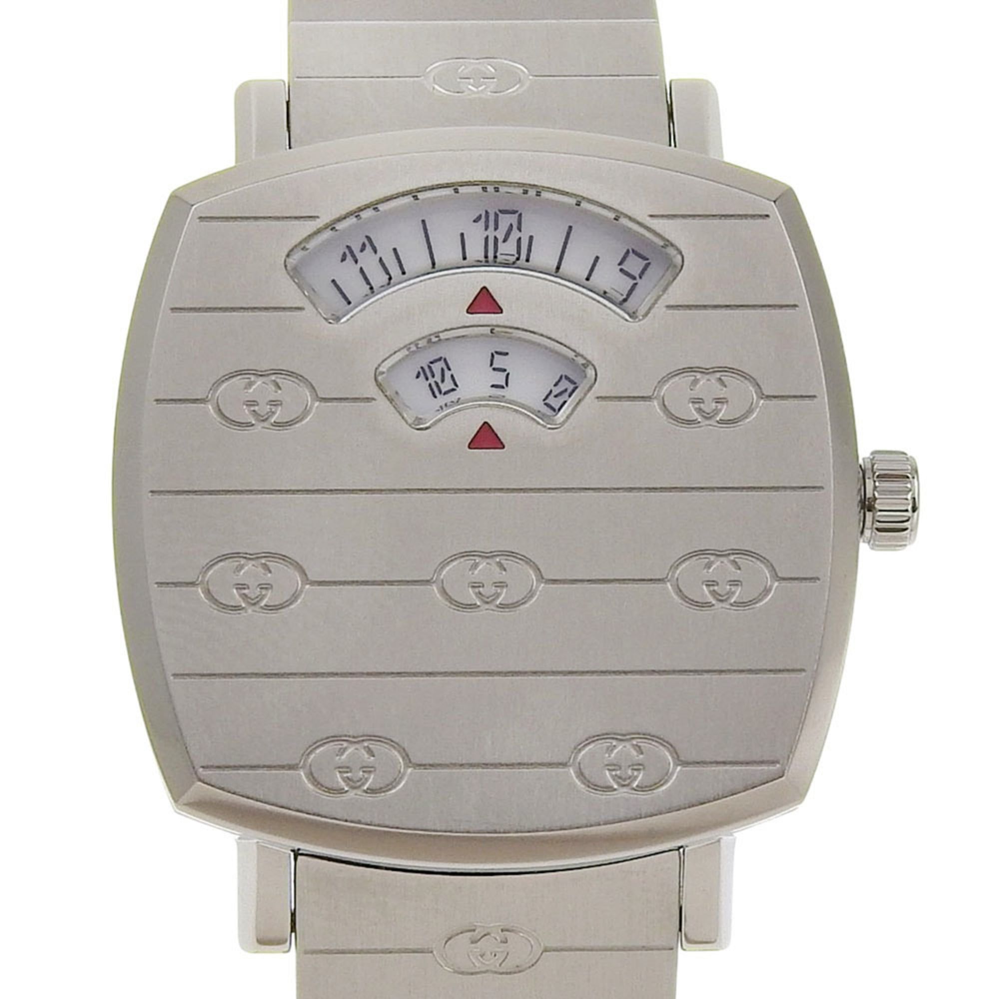 Gucci Grip Watch, Interlocking G, 157.5mm, Stainless Steel, Quartz Movement, Analog Display, White D