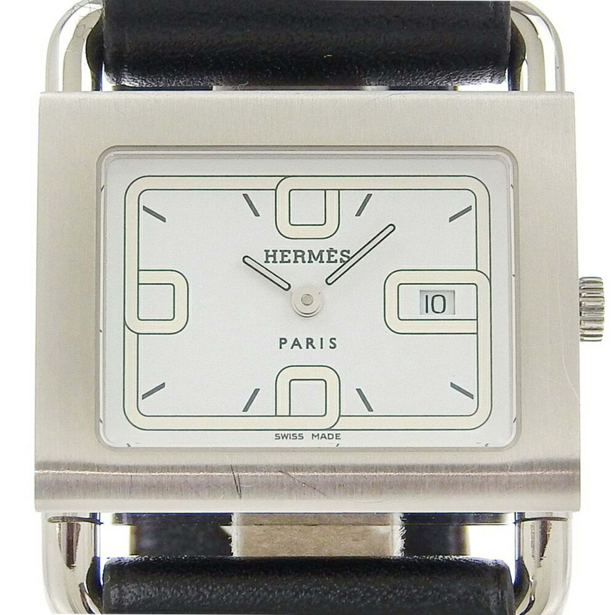 Hermes HERMES Valenia Watch BA1.510 Stainless Steel x Embossed Leather Quartz Analog Display White D