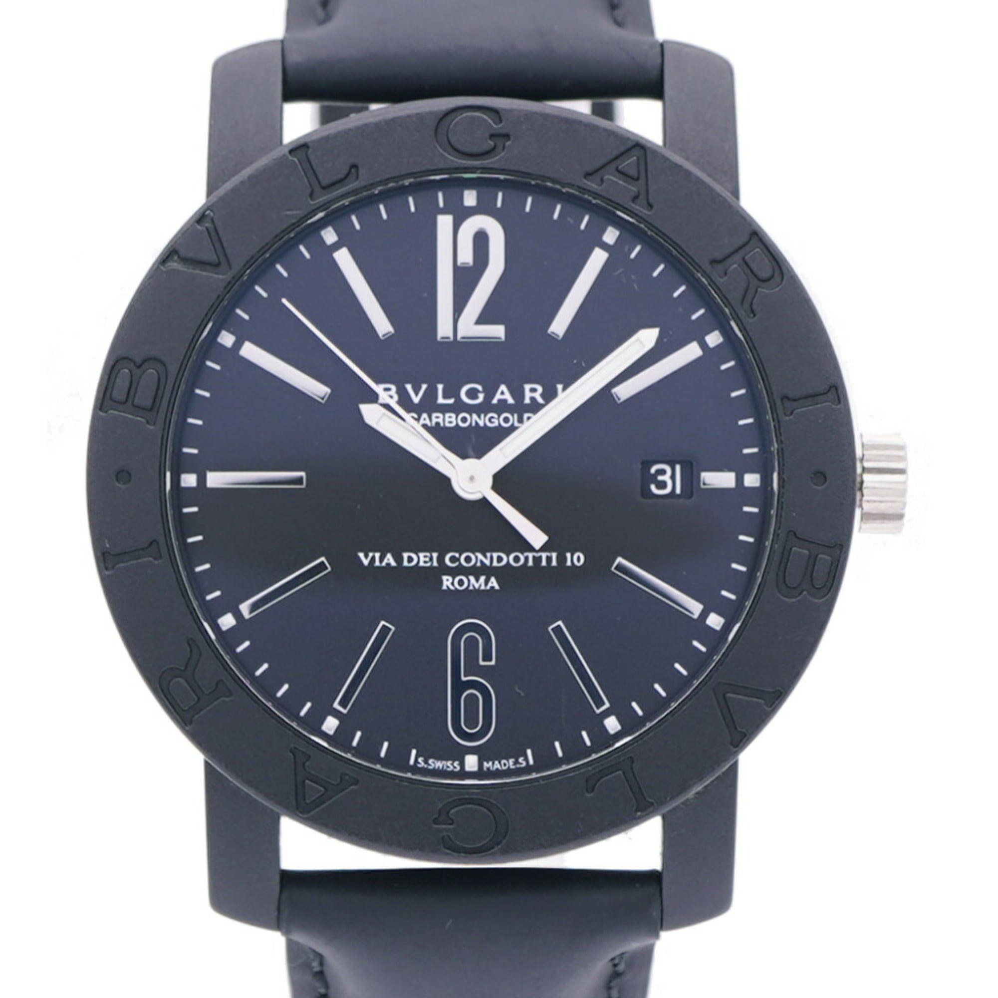 Like new Bvlgari Carbon BB40CL Automatic Watch in Carbon/Leather with Black Dial 0176BVLGARI Men's