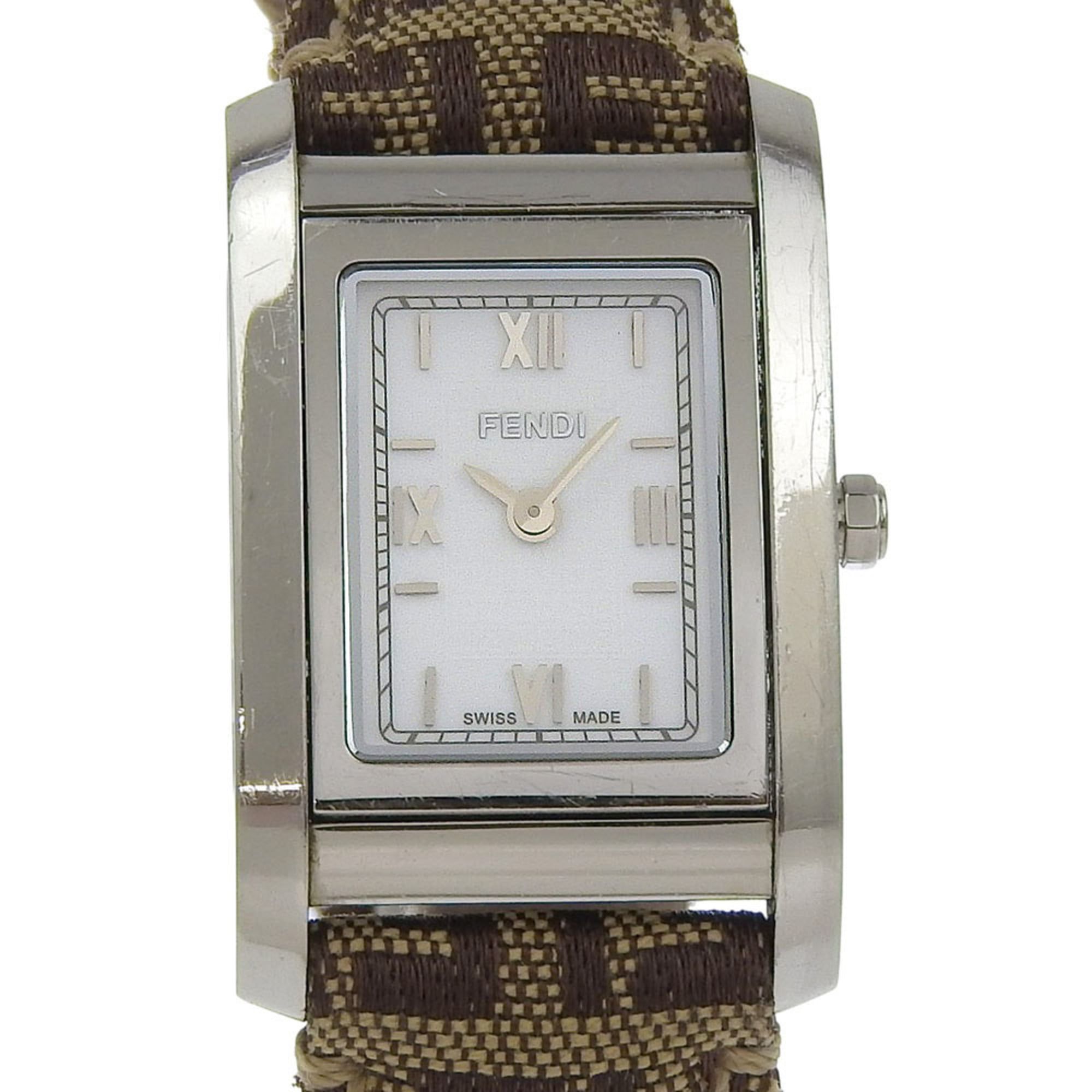 Fendi 7600L Women's Watch, Stainless Steel and Leather, Quartz Movement, Analog Display, White Dial