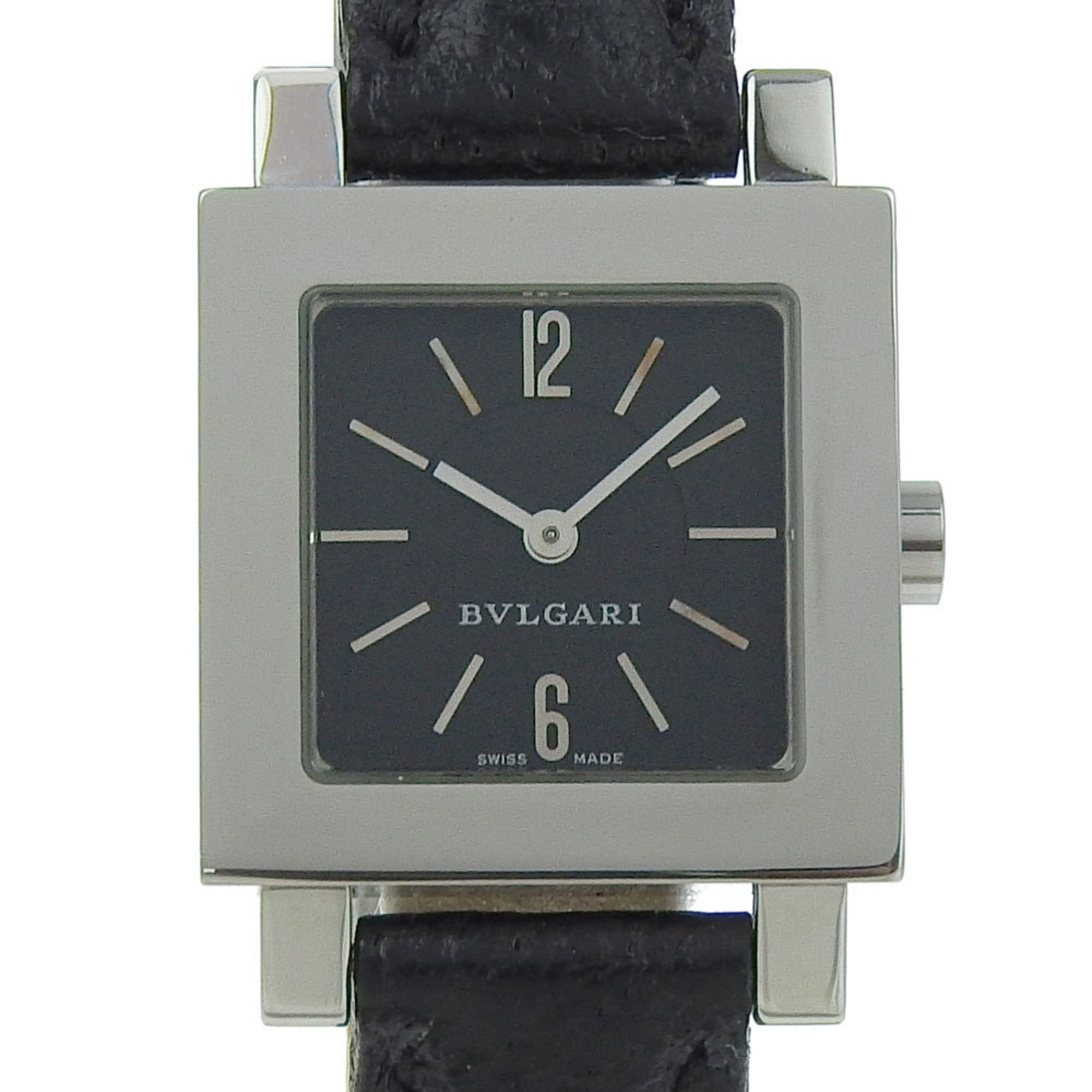 BVLGARI Quadrado SQ22SL Women's Watch, Stainless Steel and Leather, Quartz Movement, Analog Display,