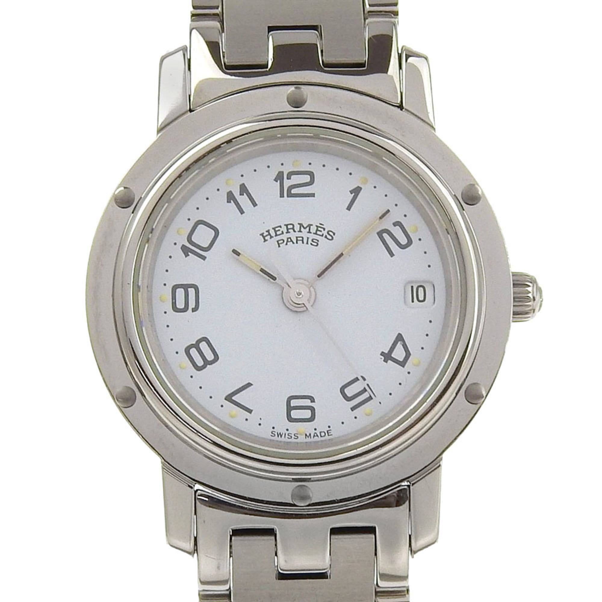 Hermès Clipper Watch CL4.210 Stainless Steel Quartz Analog Display White Dial Women's