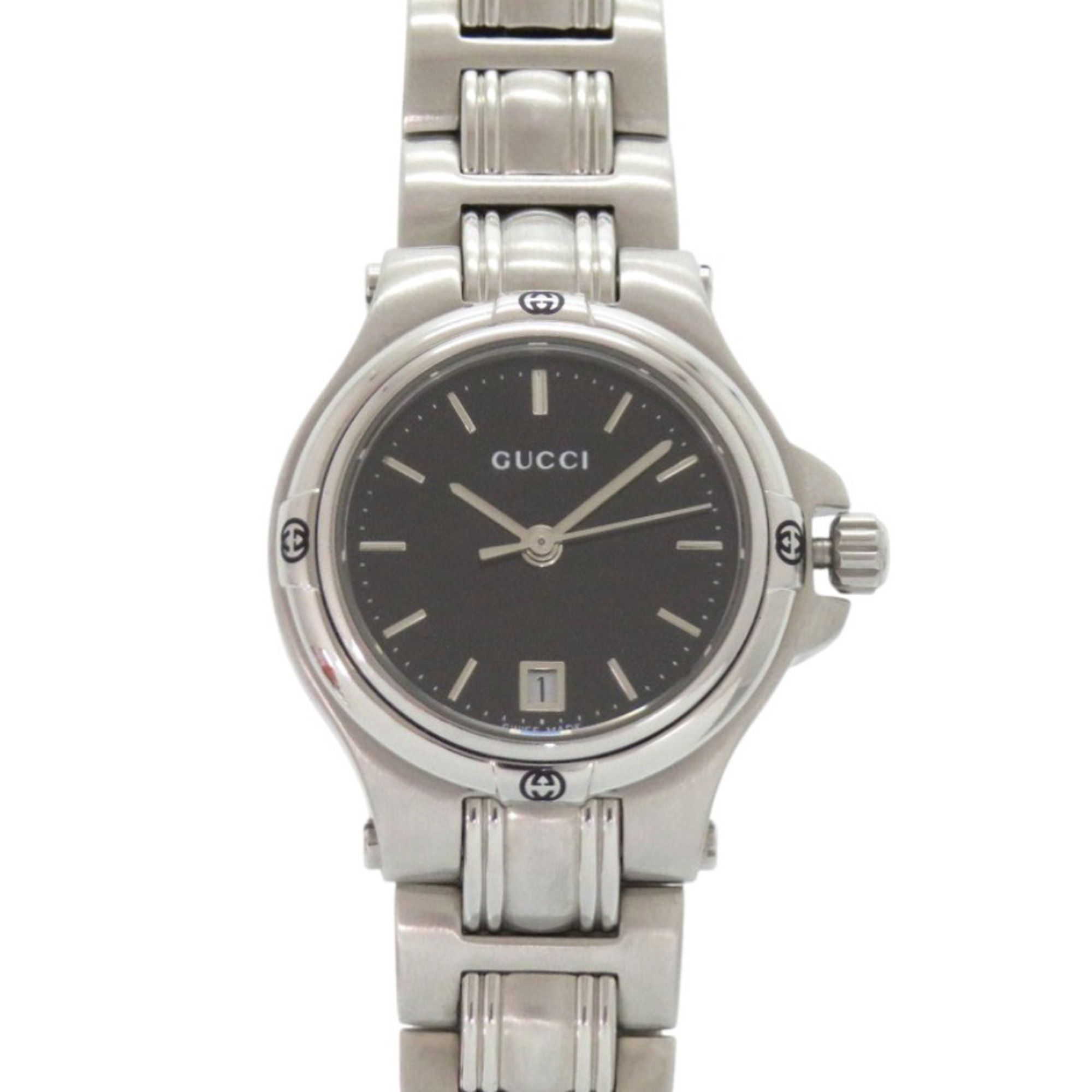 Excellent condition Gucci 9040L black dial stainless steel silver quartz watch 0028GUCCI