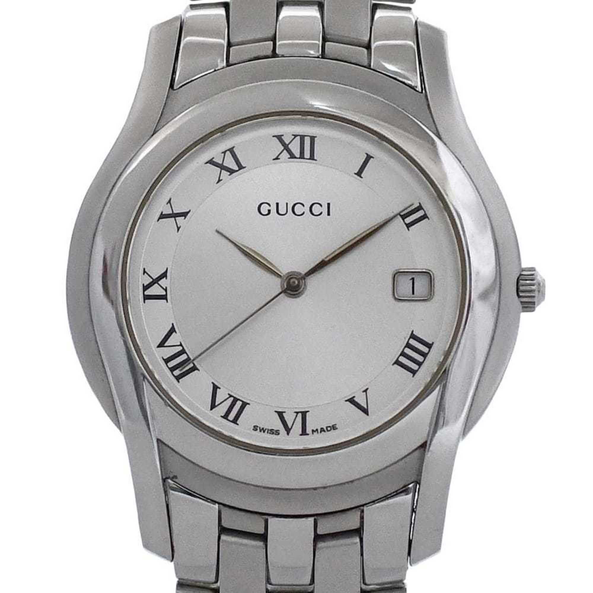 Gucci 5500M Watch f-24297 Silver White YA055305 Men's Stainless Steel Quartz 0163*** GUCCI Battery-O