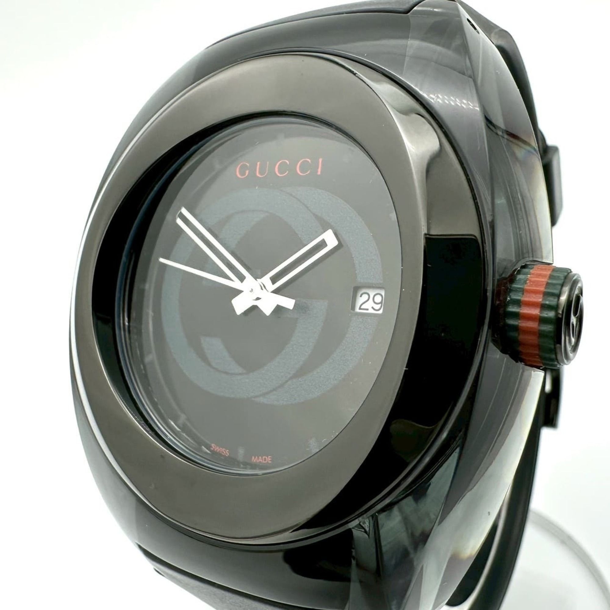 GUCCI Sync Date 137.1 YA137107A Shelley Quartz Watch with Rubber Movement in Black for Men