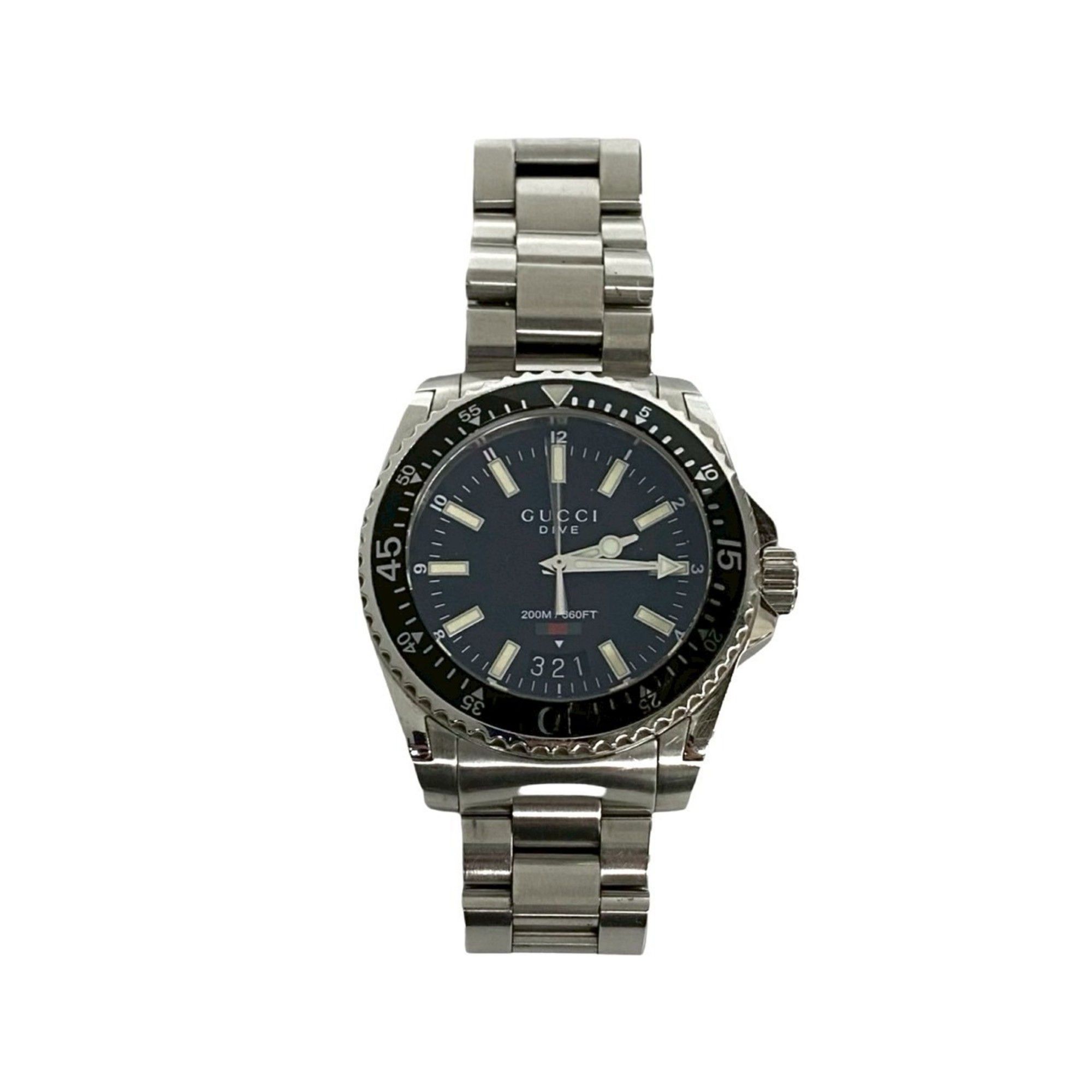 GUCCI Dive Stainless Steel Quartz Watch, Men's Accessory, Silver/Black, 30050