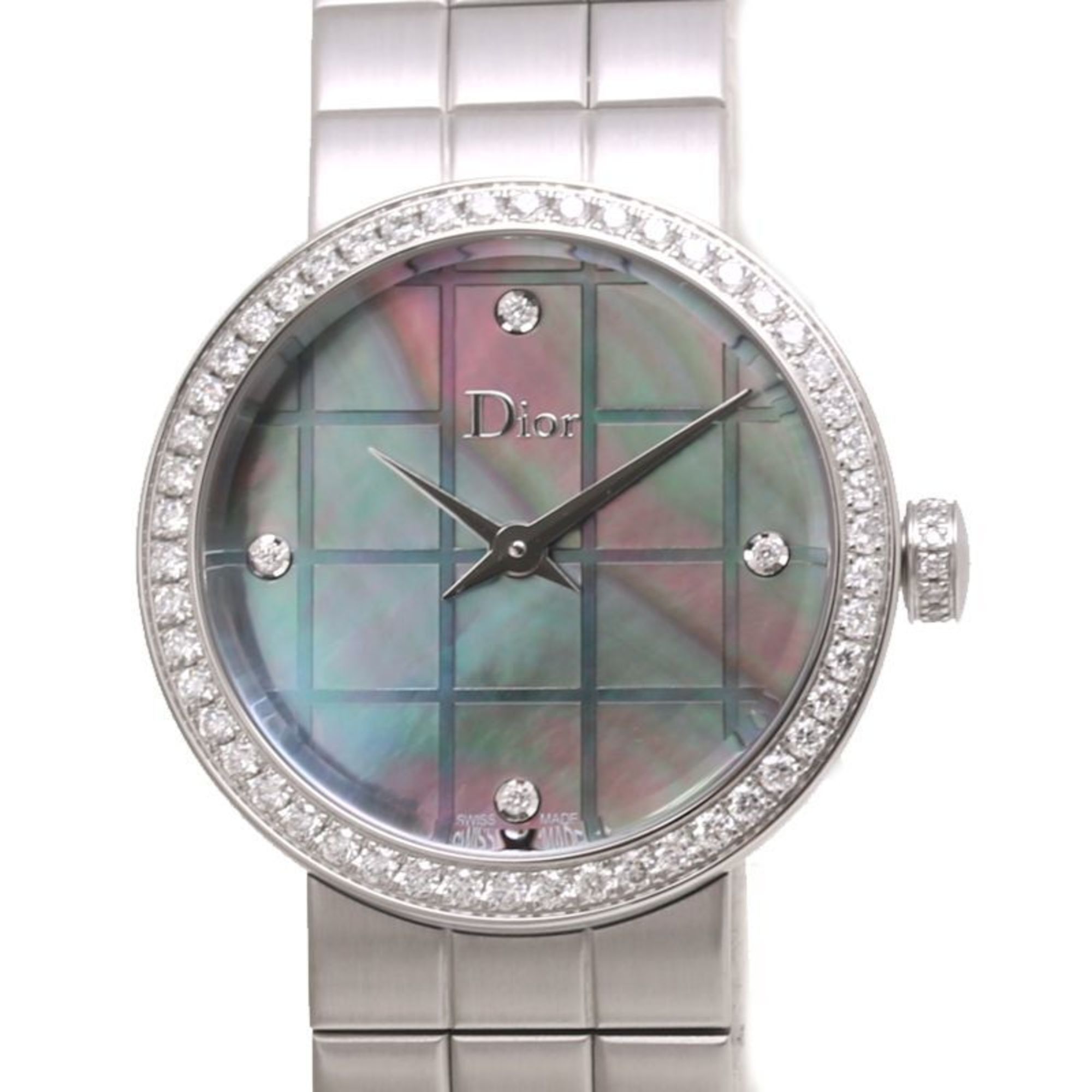 Christian Dior La D de CD047110M002 Watch with 4 Diamonds and Diamond Bezel, Stainless Steel, Women'
